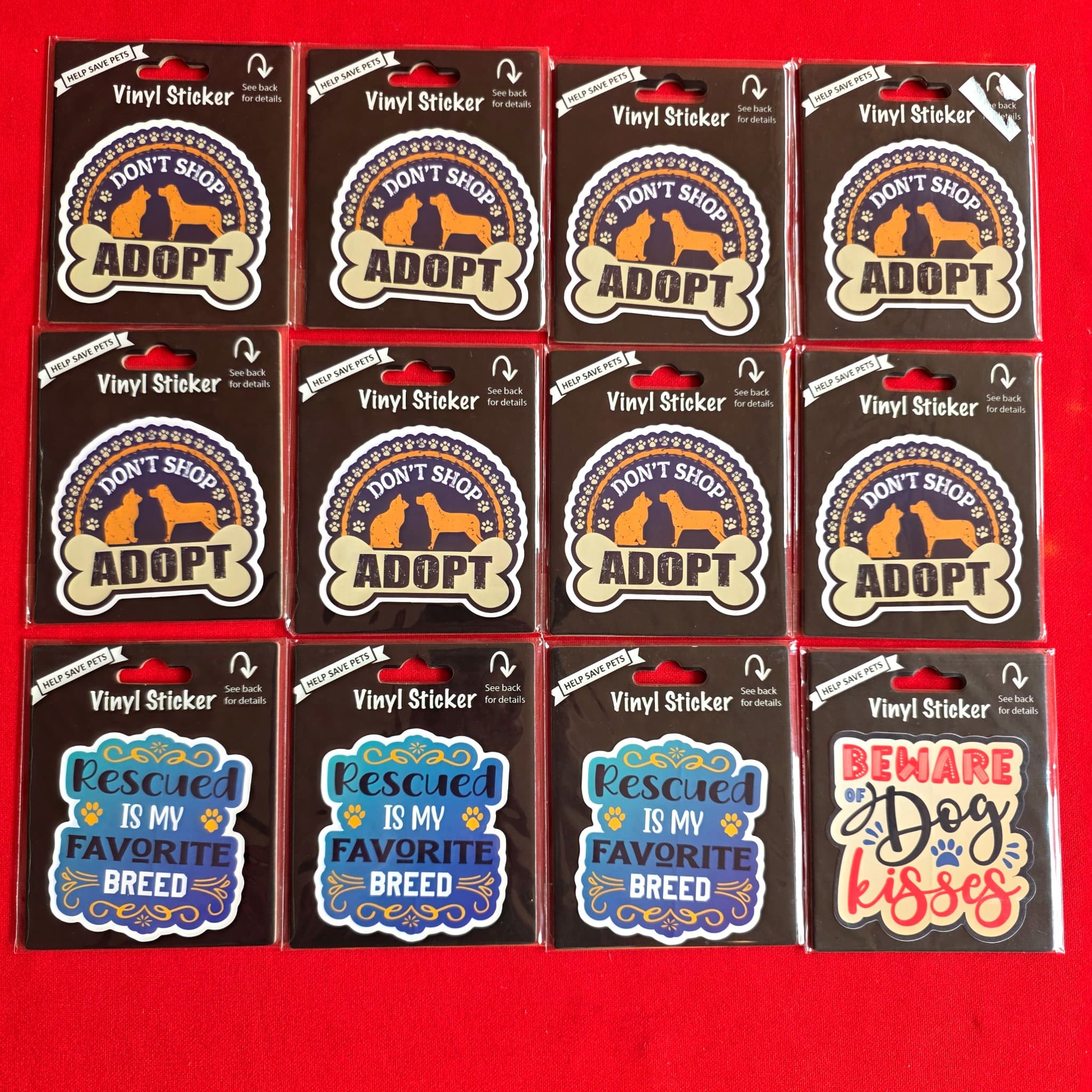 Set of 12 Pet Adoption Vinyl Stickers, Brand New