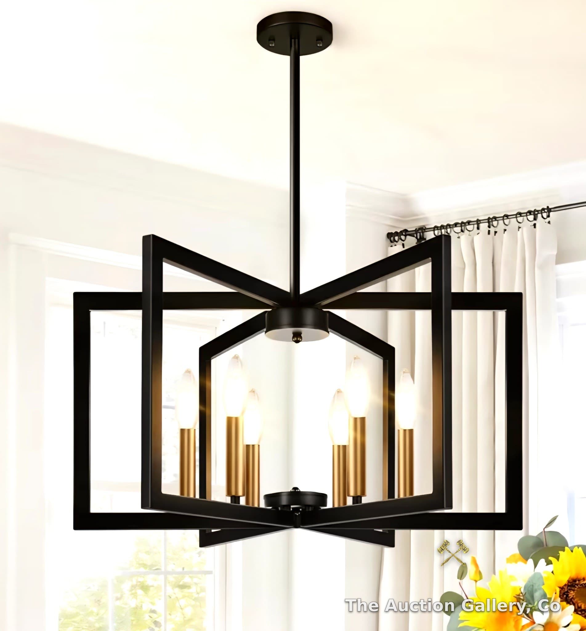 New 6-Light 25" Matte Black Chandelier, Farmhouse Modern