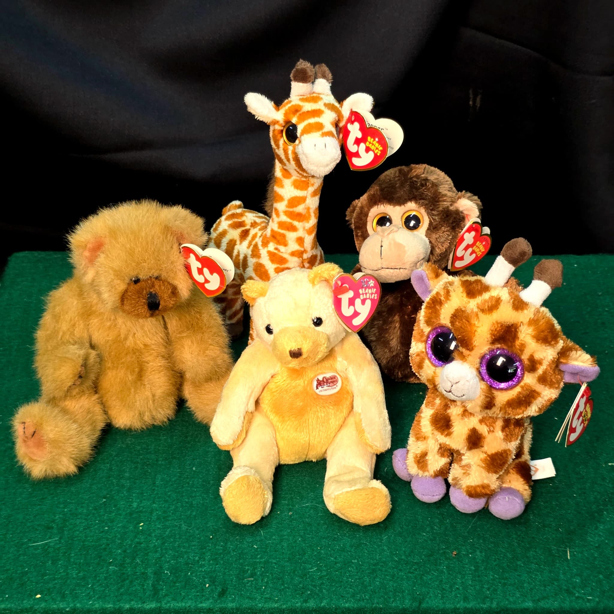 Ty Beanie Babies Plush Lot of 5 β Giraffes, Monkey, Bears