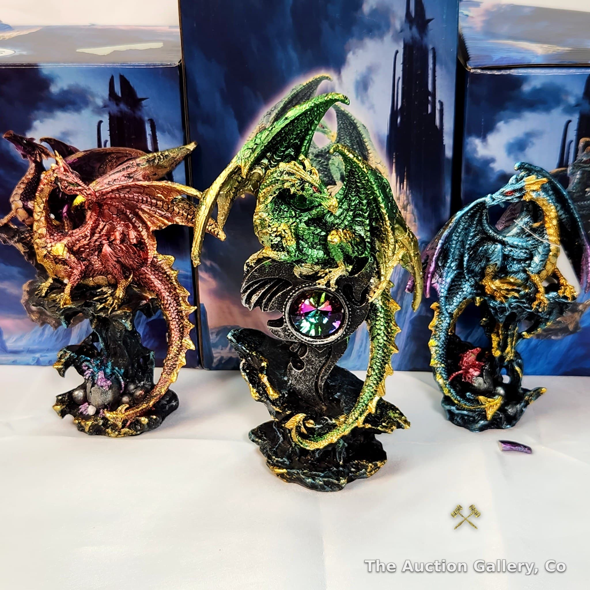 Fantasy Dragon Figurines, Set of 3 โ Red, Green, Teal