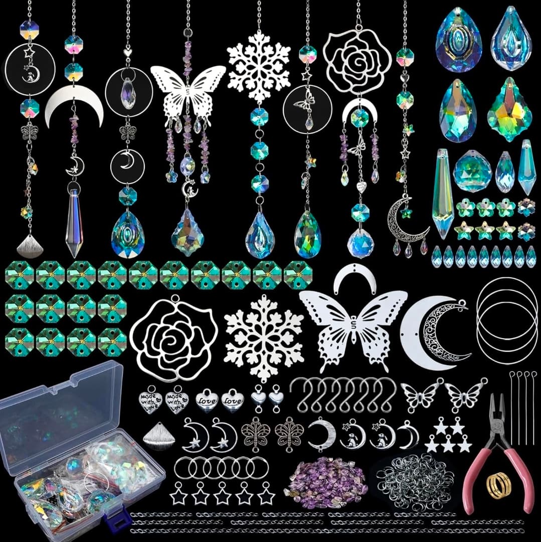 DIY Suncatchers, 400pcs Sun Catchers Making Supplies Kit Art and Crafts for Adults Hanging Prism Sun Catcher with Crystals Rainbow Maker for Christmas Decor Indoor Window Home Wedding Outside Garden