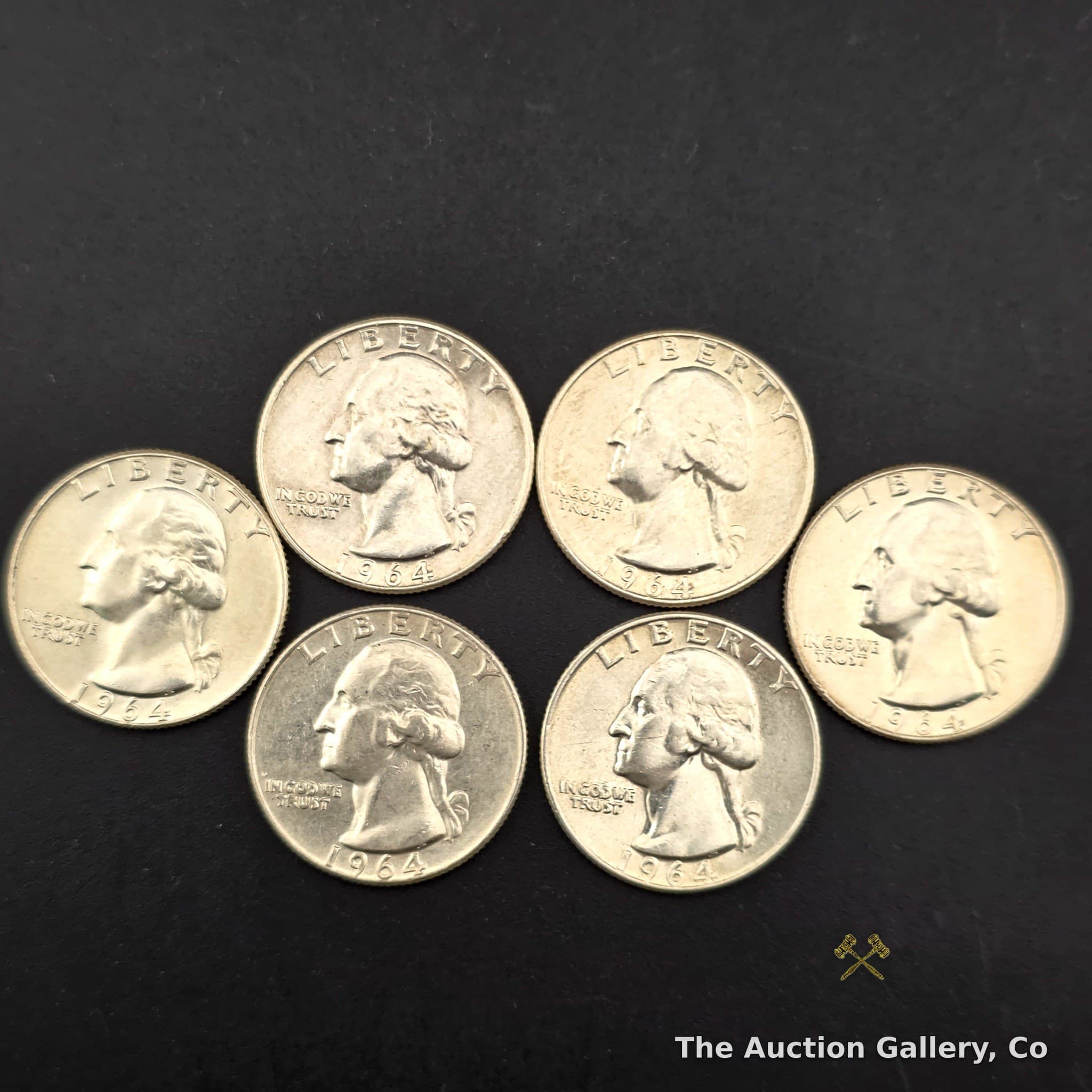 1964-D Washington Silver Quarters, Lot of 6, 90% Silver