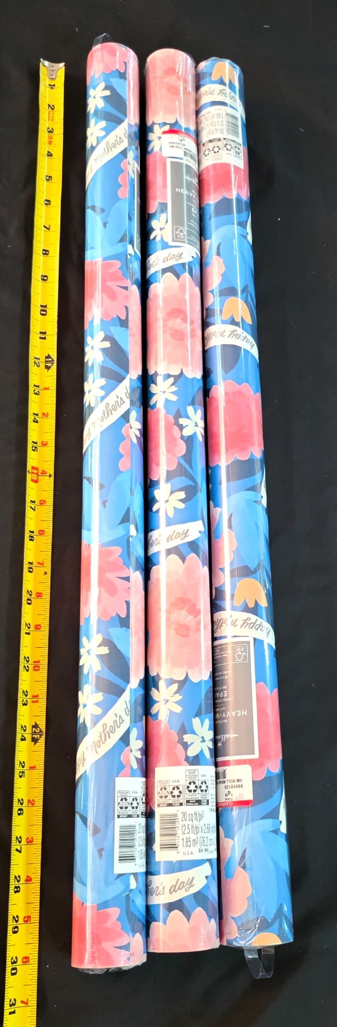 Hallmark Mother's Day Gift Wrap, 3 Rolls, 20 Sq Ft Each