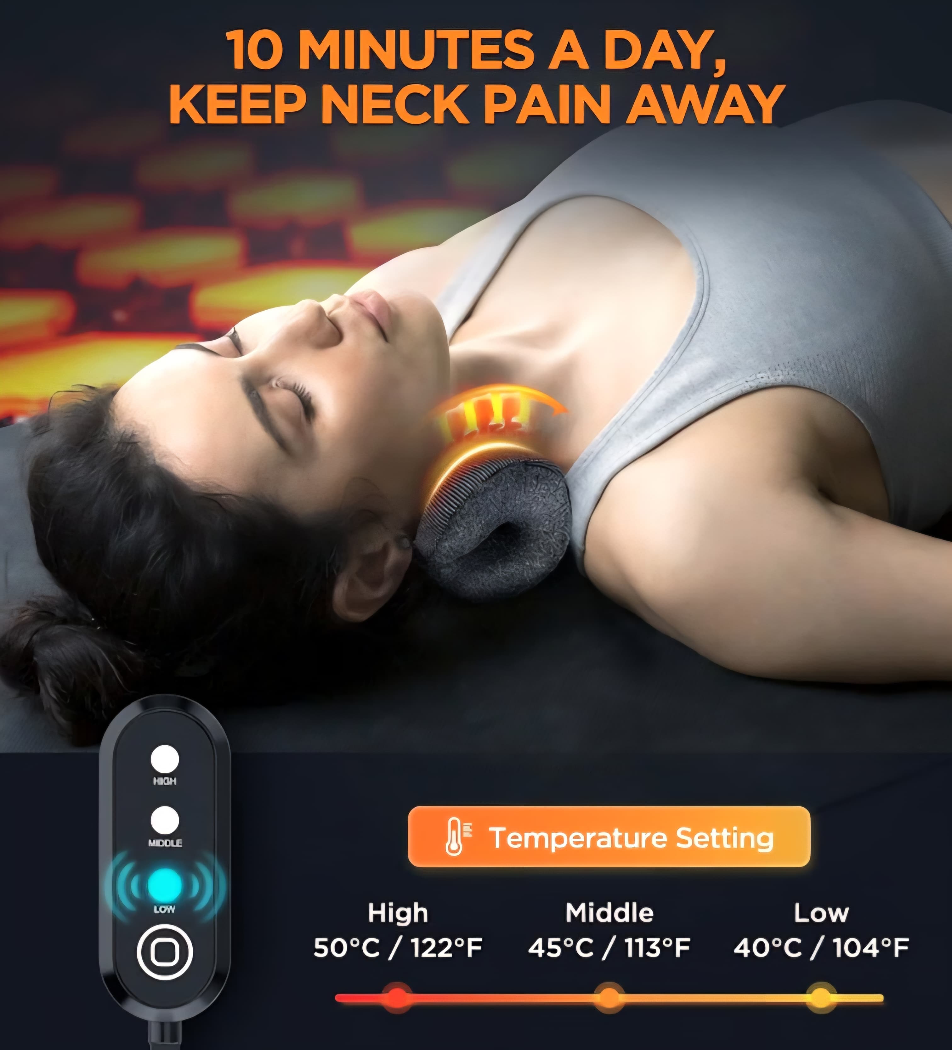 Deep Heated Neck Stretcher with Graphene Heating Pad, Pain Relief, Chiropractic Pillow for Neck & Shoulder Comfort
