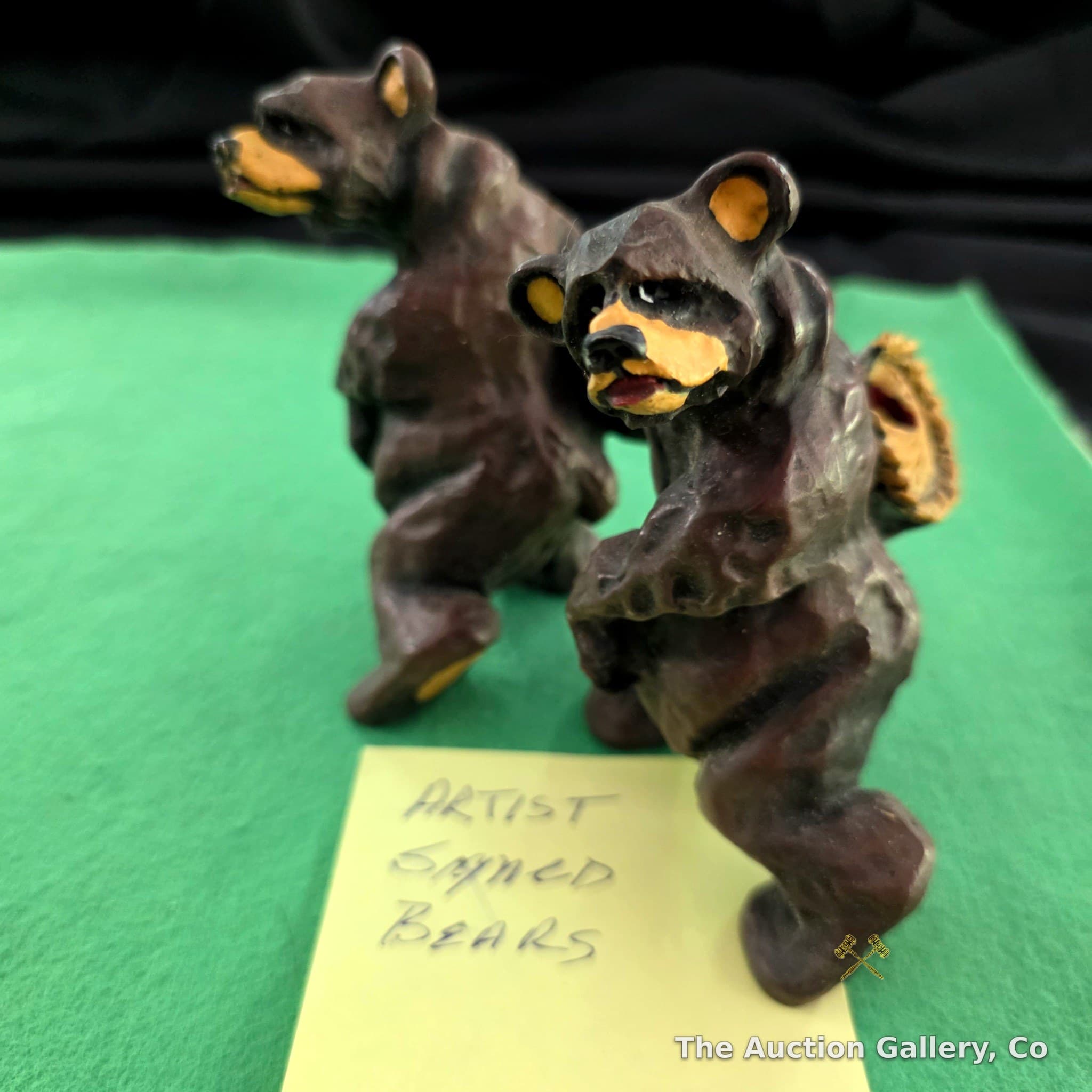 Rowley Artist-Signed Black Bear Figurines, Pair