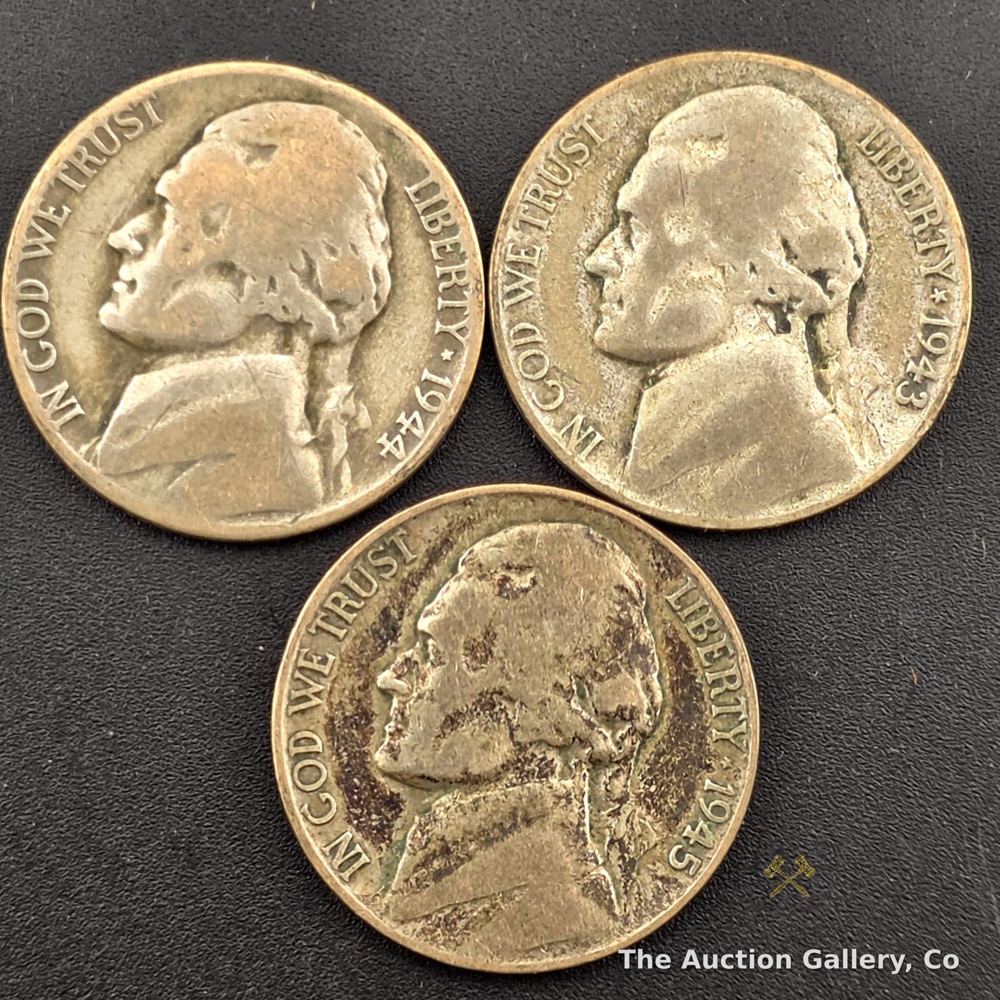 1943โ1945 Jefferson Wartime Silver Nickels, Set of 3