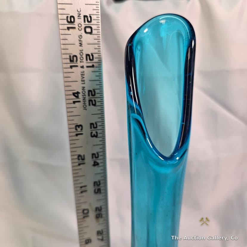 Vintage Aqua Blue Swung Glass Bud Vase, Footed โ photo 2