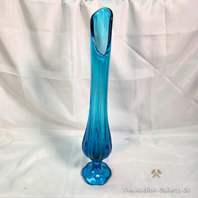 Vintage Aqua Blue Swung Glass Bud Vase, Footed