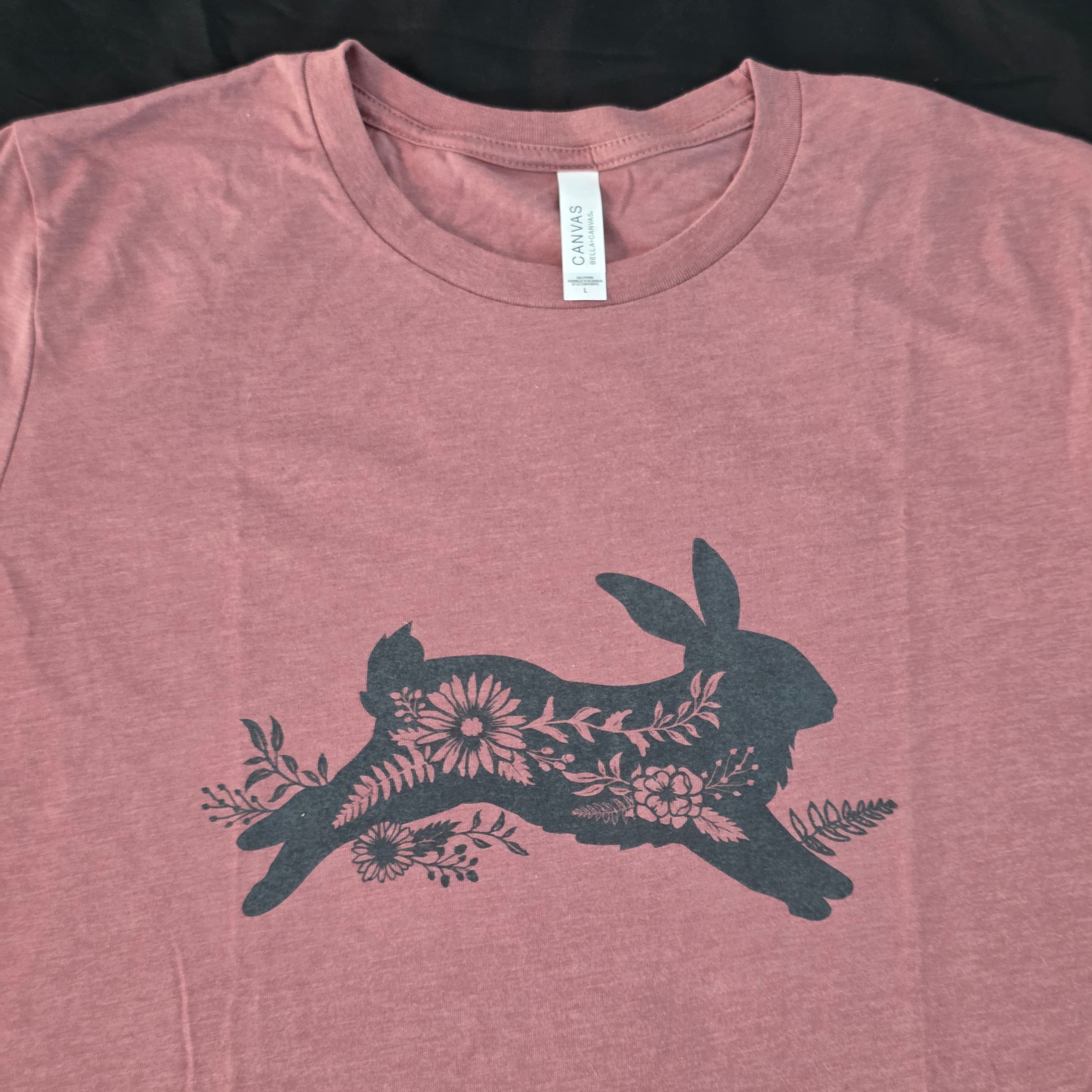Bella Canvas Floral Bunny Graphic T-Shirt, Size L