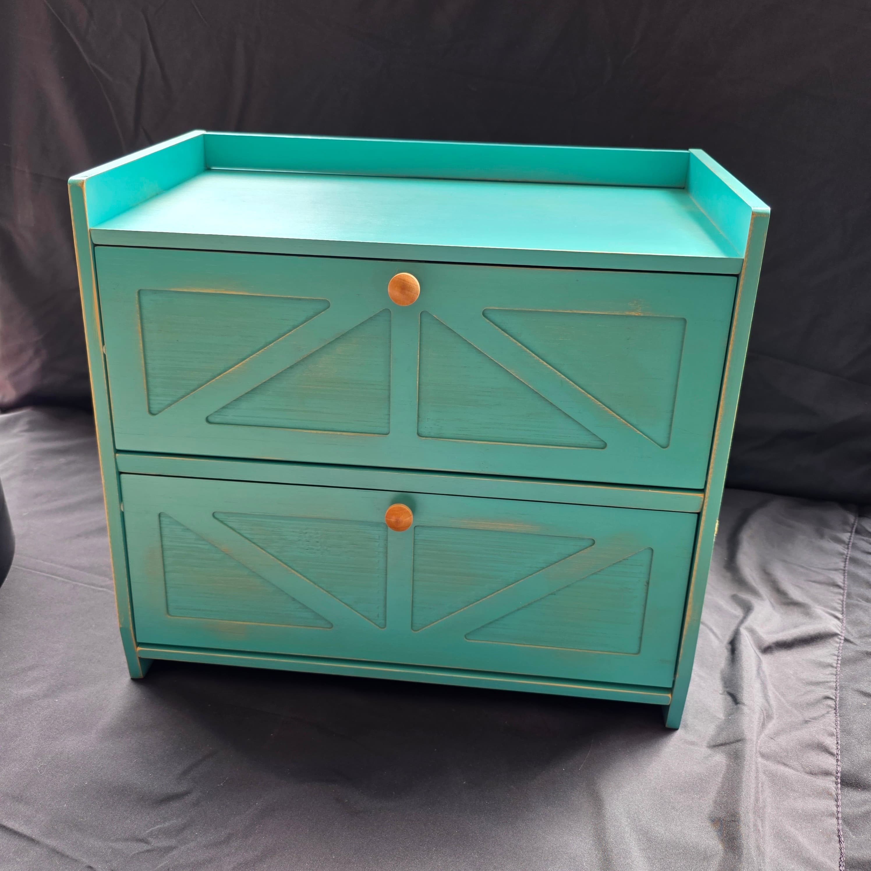 Cute Teal Wooden Storage Box, Double Loaf Bread Box