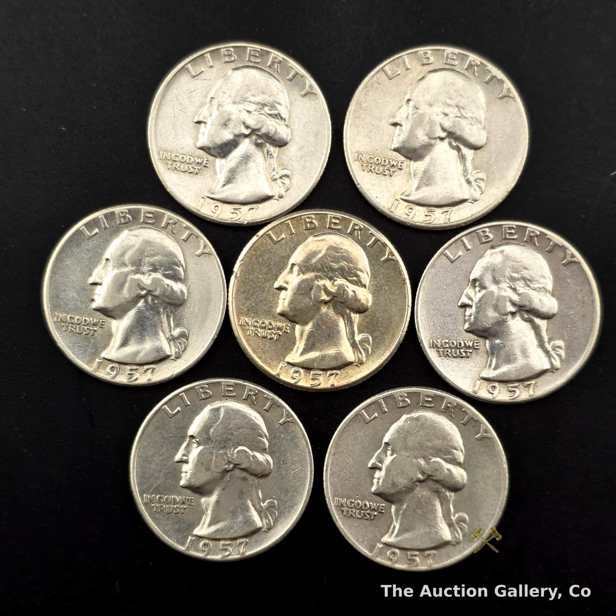 1957 Washington Silver Quarters, Lot of 7, 90% Silver
