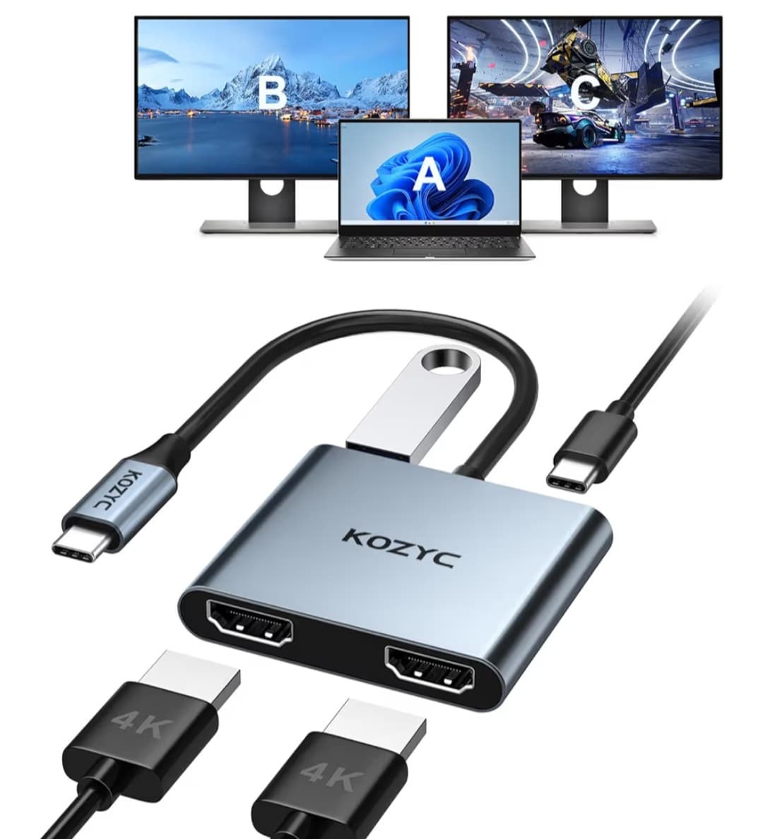 USB C to Dual HDMI Adapter 4K@30Hz