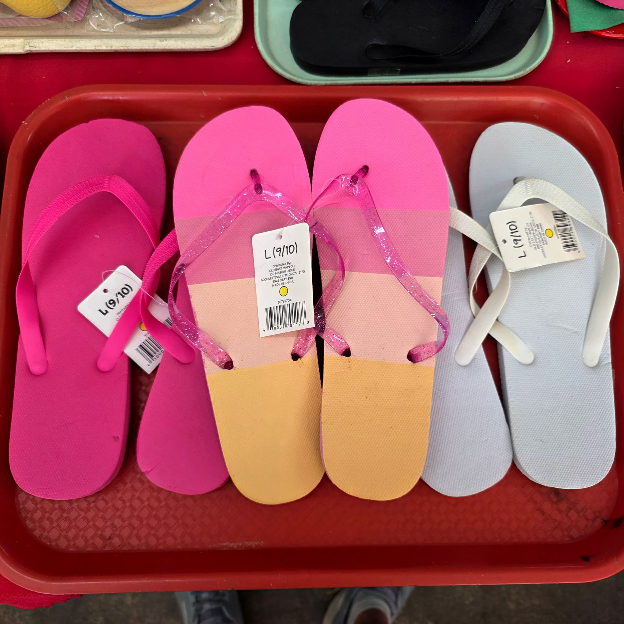 Three Pairs Ladies Flip-Flops, Size Large, Brand New