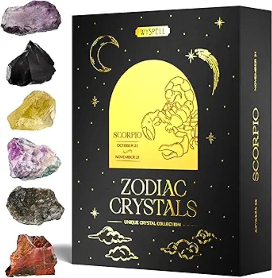 Wyspell Scorpio Crystal Set - 6 Raw Scorpio Crystals and Healing Stones - Scorpio Gifts for Women - Birthday Gifts for Women - Astrology Gifts for Women - Zodiac Crystal Set - Healing Gifts