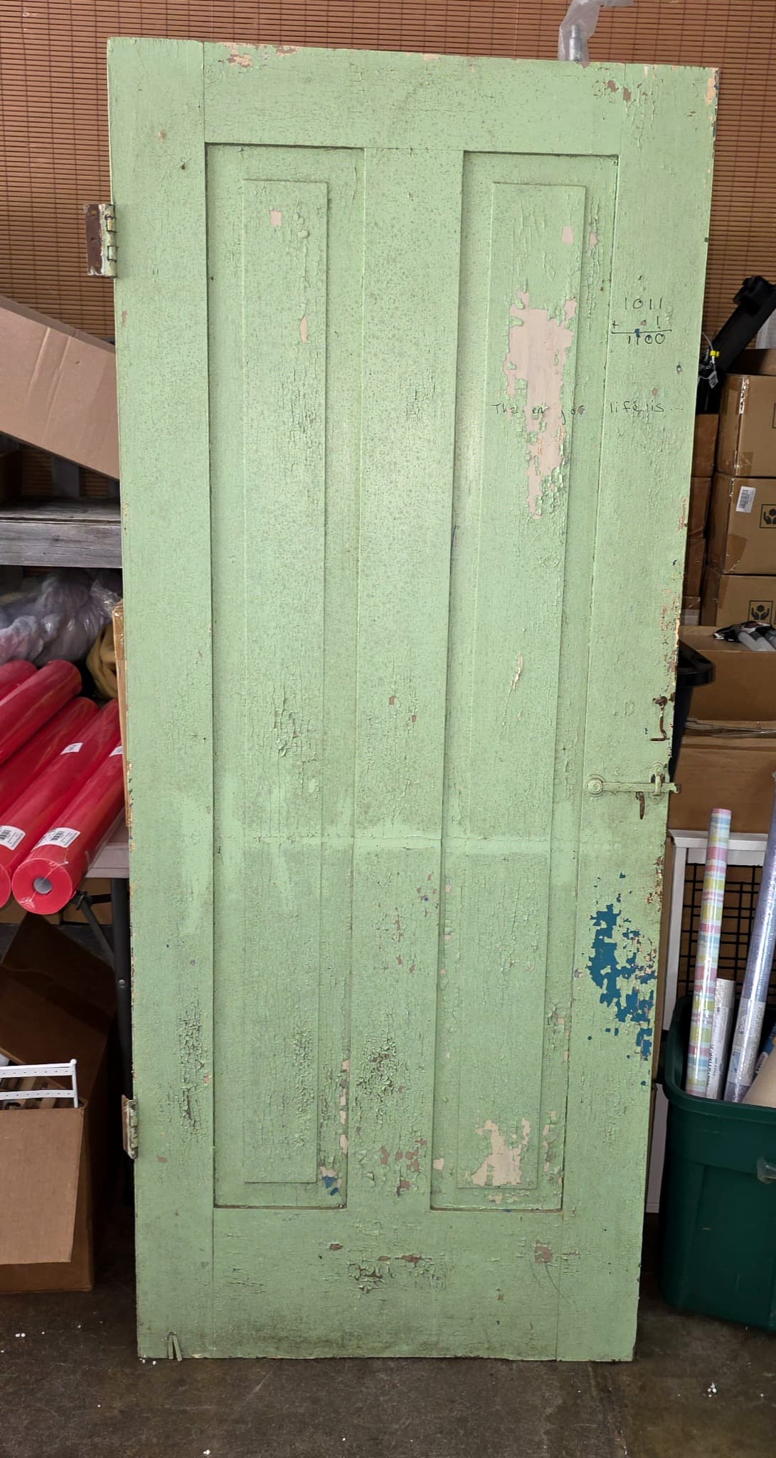 Vintage Hardwood Panel Door, Original Hardware, 75x31"