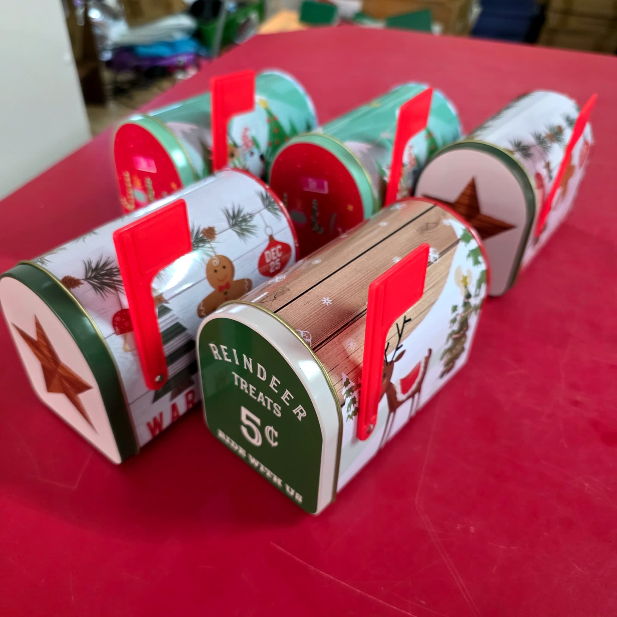 Christmas Mailbox Tins, Set of 6 Assorted Designs