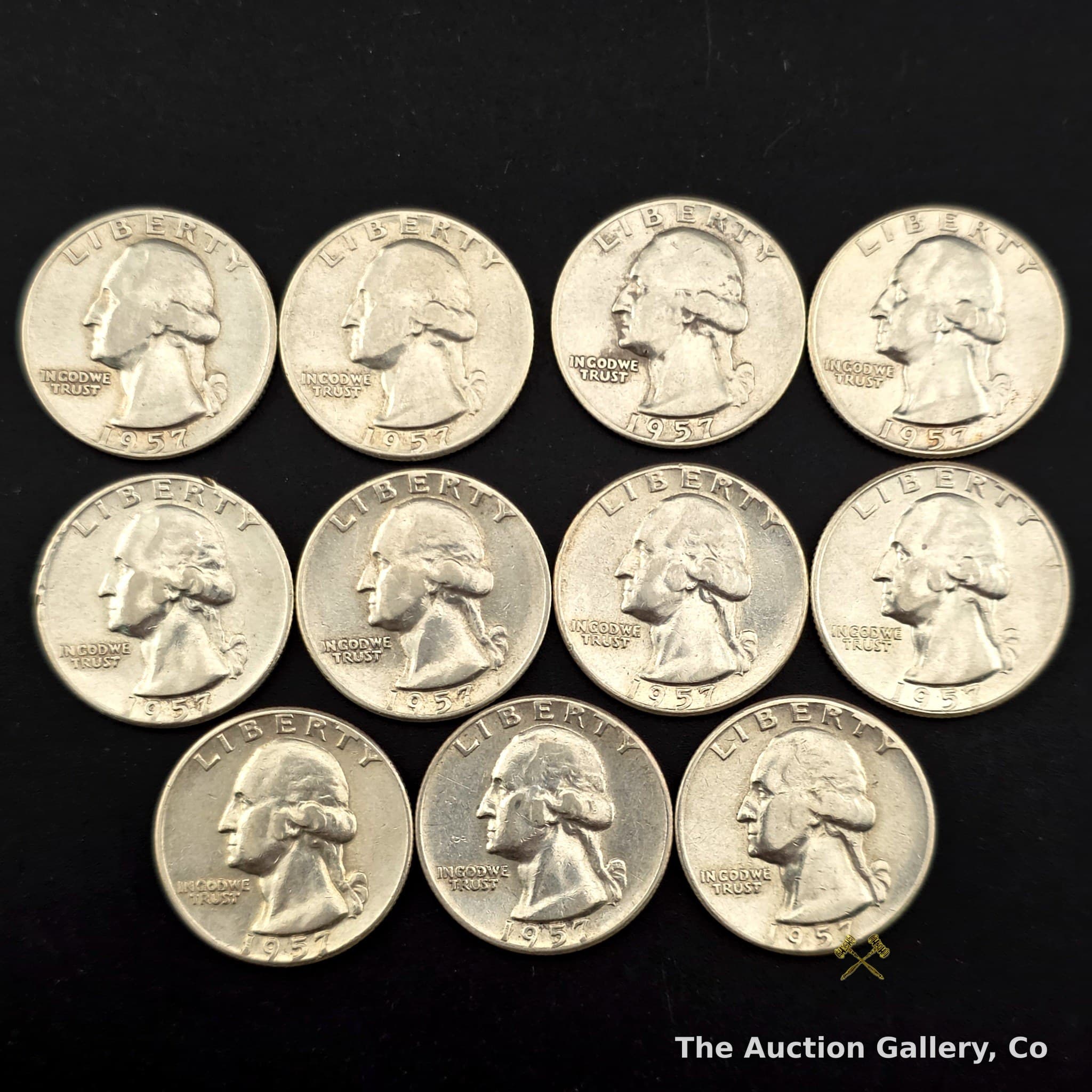 1957 Washington Silver Quarters, Lot of 11, 90% Silver