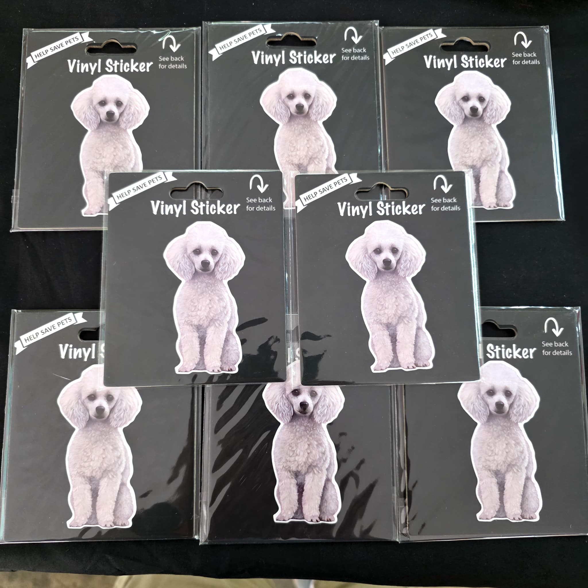 Set of 8 White Poodle Vinyl Stickers, Brand New