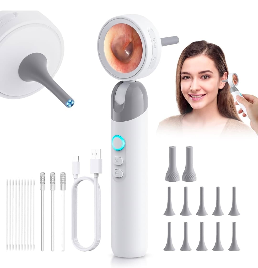 1080P HD Otoscope Ear Camera for Family, Medical Grade 1.38" Screen, Telemedicine Ready, 12 Silicone Tips and 3 Adhesive Ear Sticks, Photo/Video, Type-C Charging, Home Medical