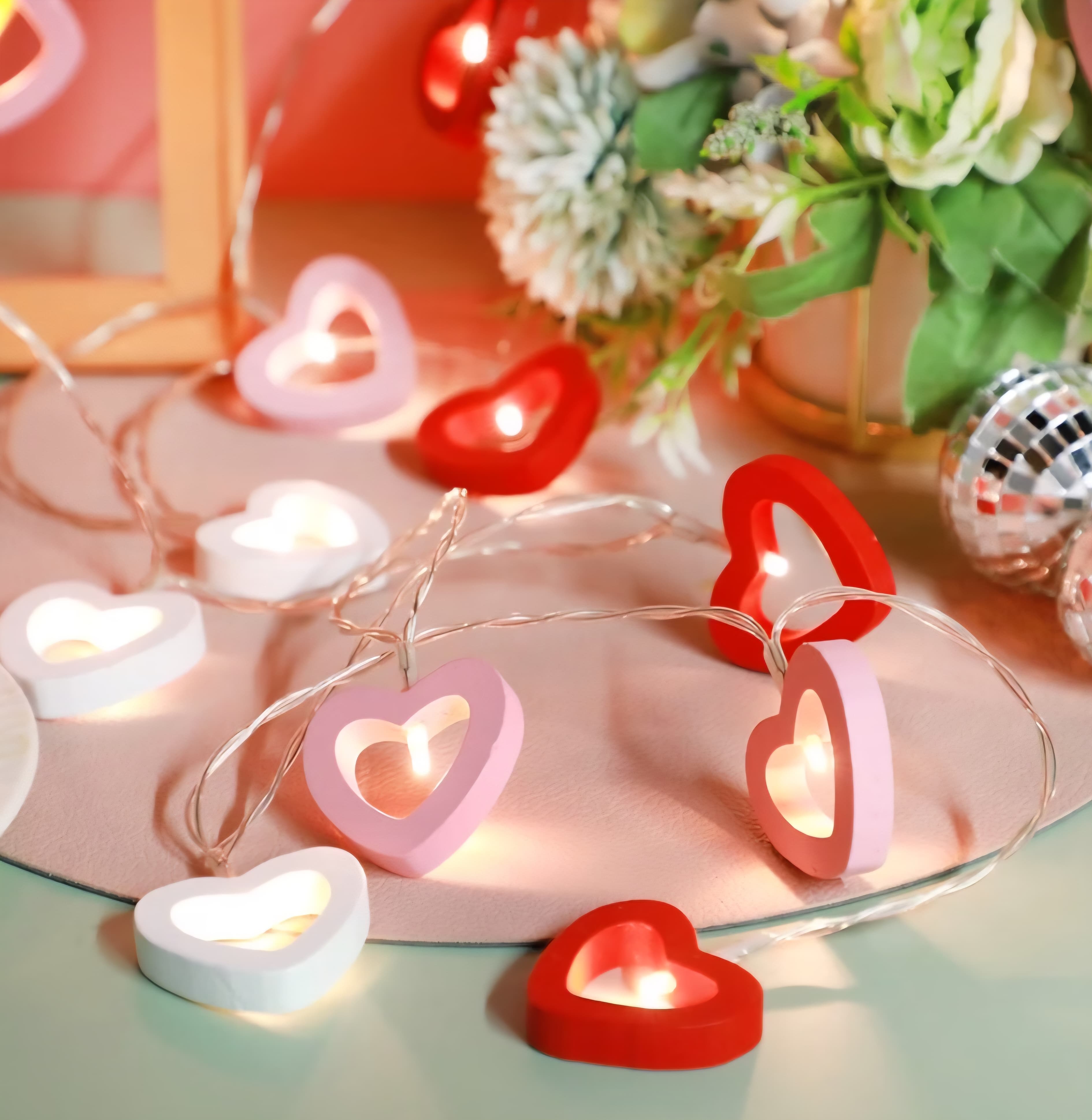 2 Sets Wooden Heart String Lights LED