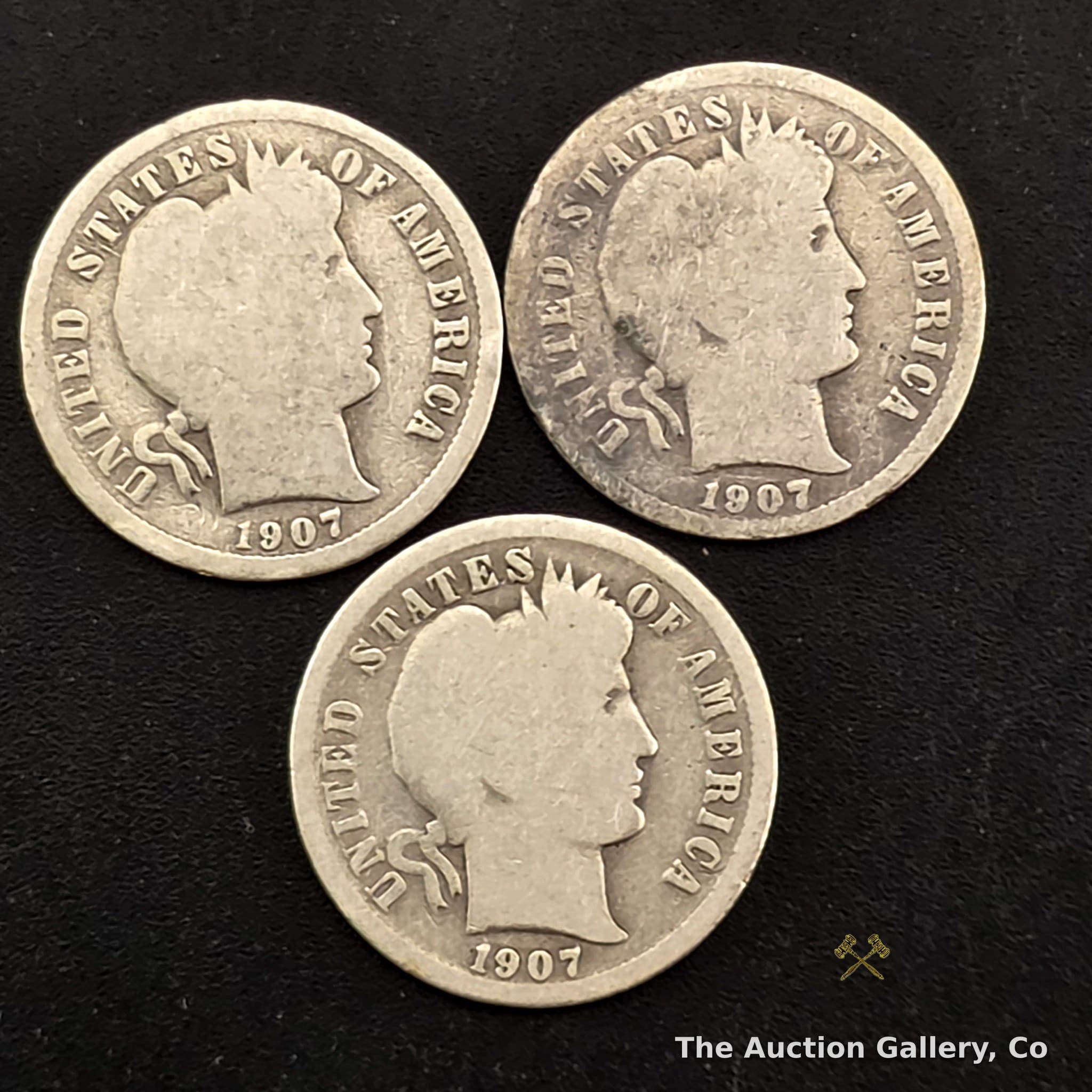 1907 Barber Dimes, 90% Silver โ Lot of 3