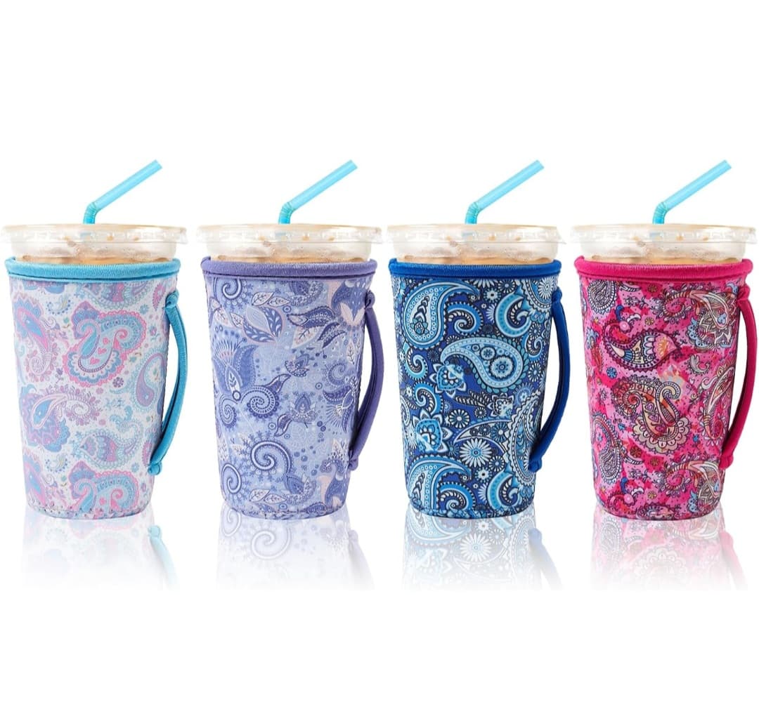 4 Pack Iced Coffee Sleeves - 20oz to 24oz (Paisley)