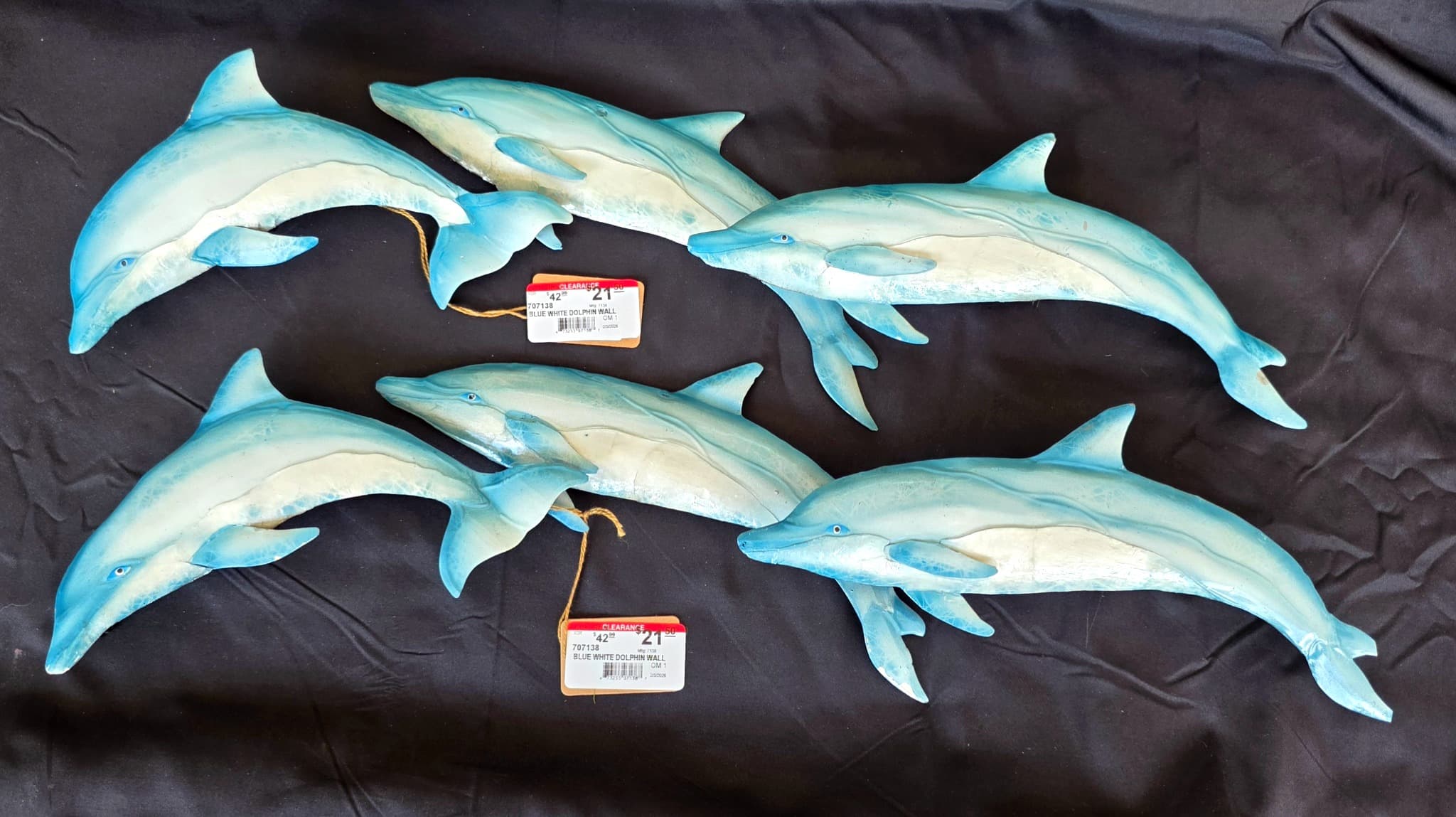 Set of 2 Blue & White Dolphin sets Metal Wall Plaques, 21.5"