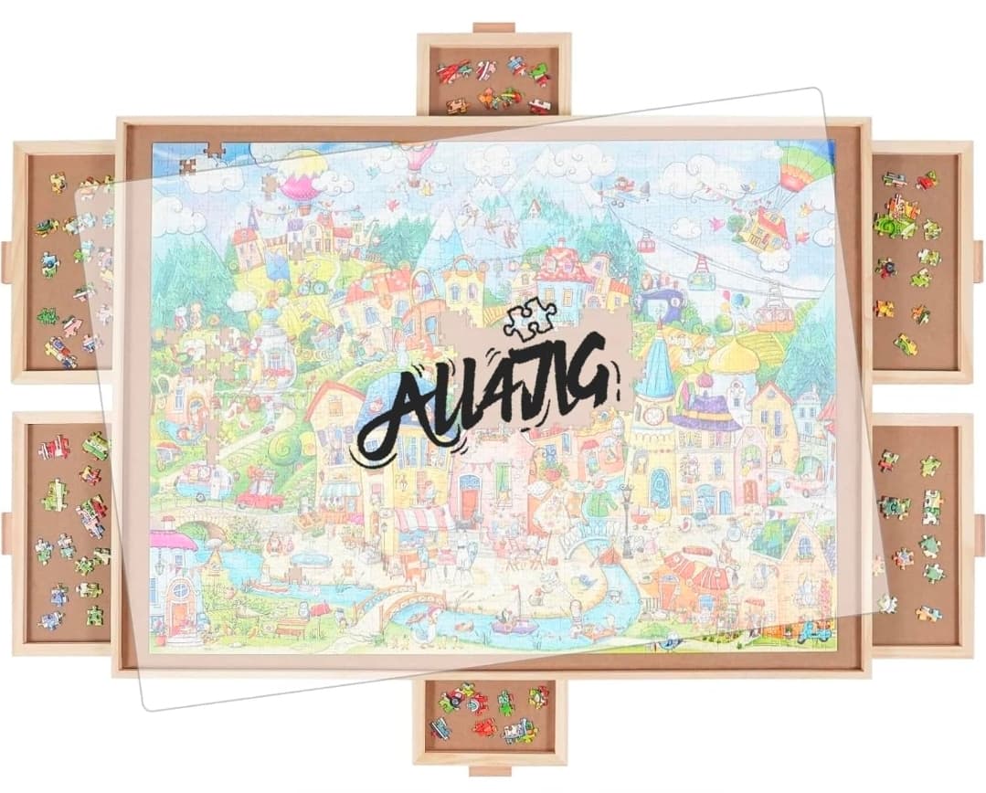 1500 Pieces Rotating Puzzle Board with 6 Drawers and Cover,24.92"x33.58"Portable Wooden Jigsaw Puzzle Table for Adults,Lazy Susan Spinning Puzzle Boards Birthday Gift for mom