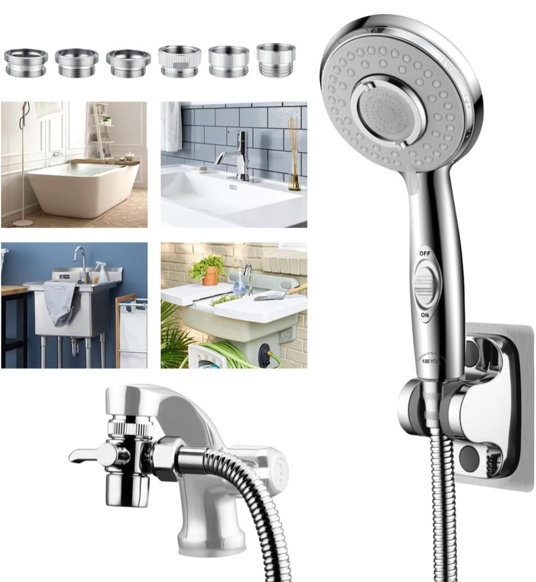 Shower Head Hose Attachment for Sink/Tub Faucet - ON/OFF 4 Modes Jets Sprayer - 5ft Hose