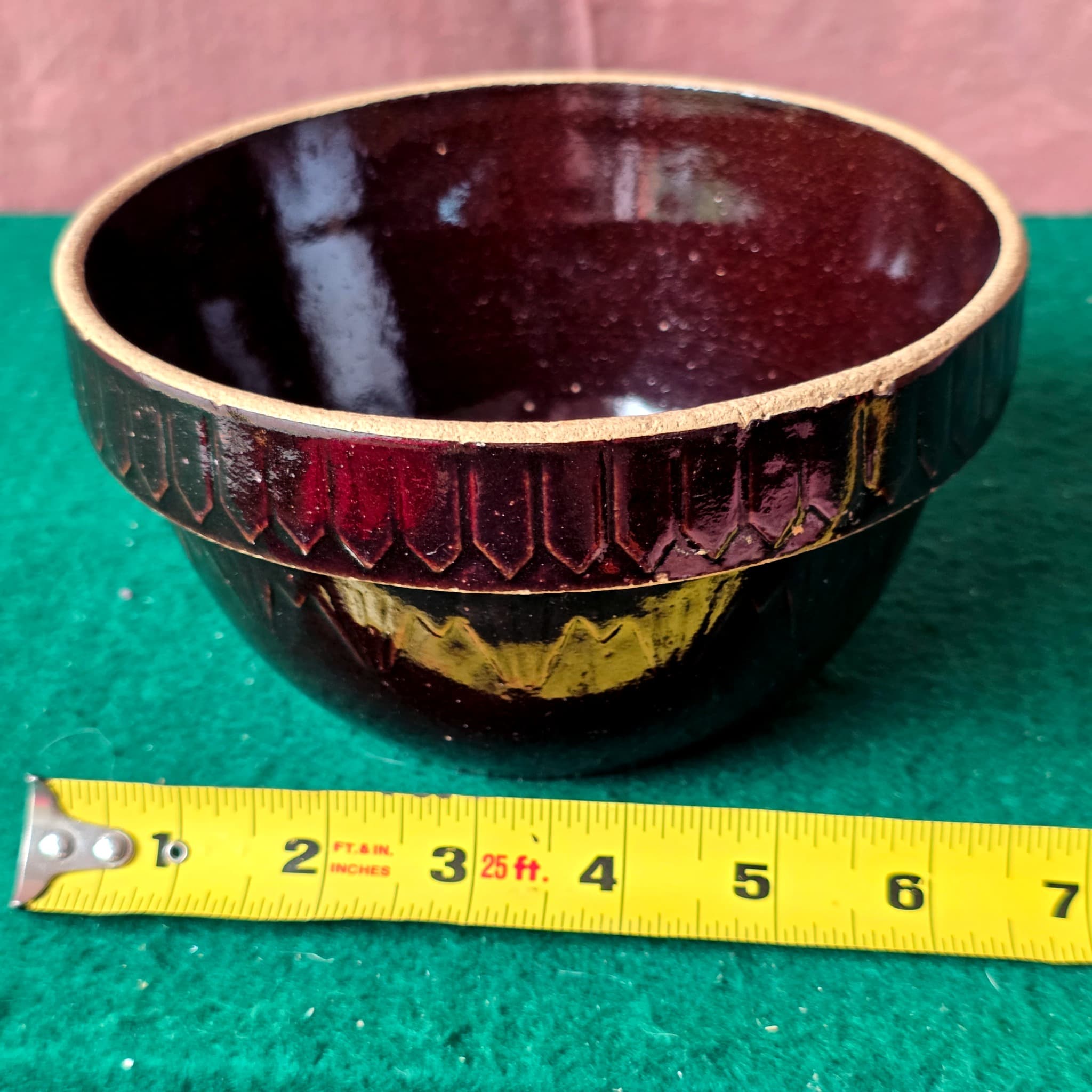 Antique Dark Red Glazed Stoneware Mixing Bowl, 6"