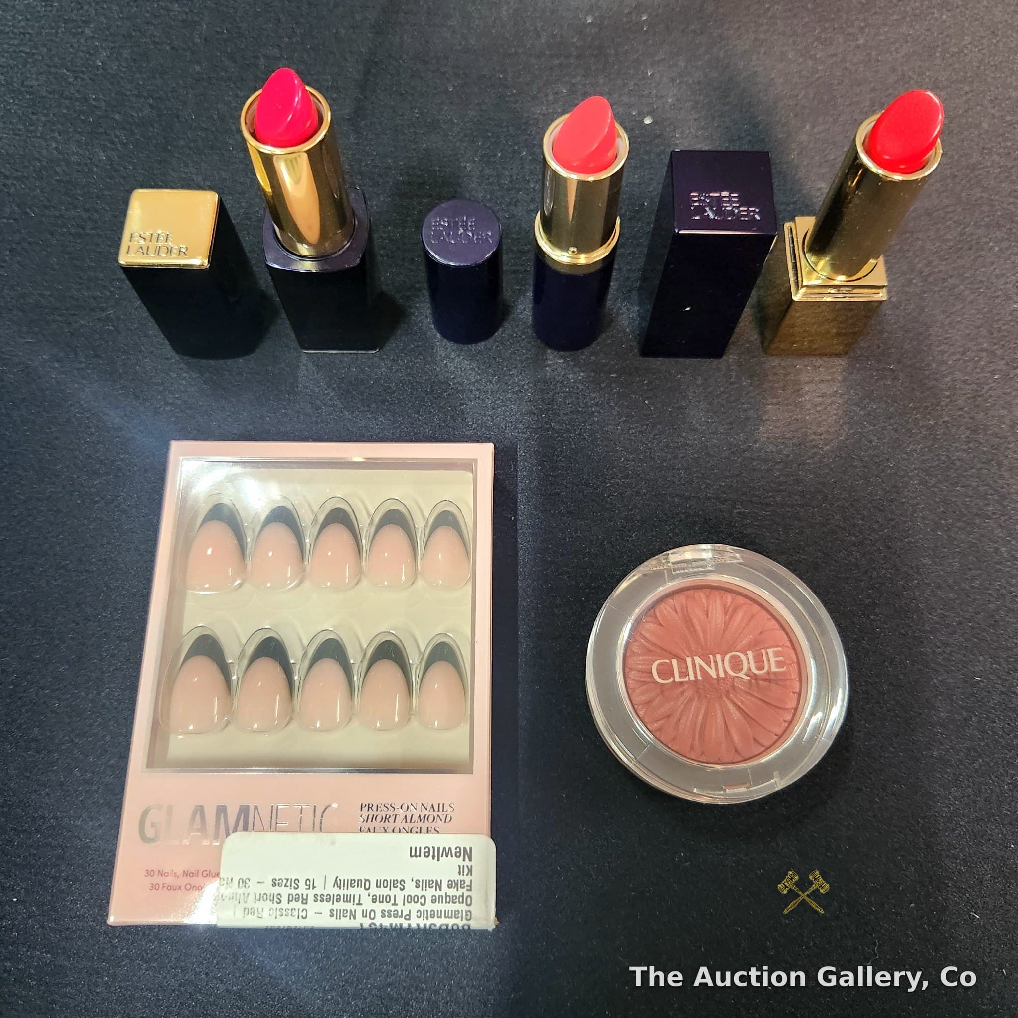 Estee Lauder Lipstick, Clinique Blush & Press-On Nails Lot
