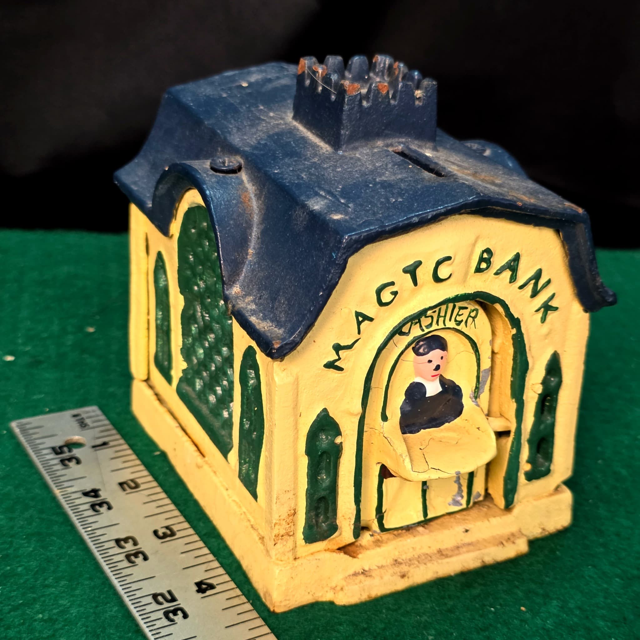 Vintage Magic Bank Cast Metal Mechanical Coin Bank