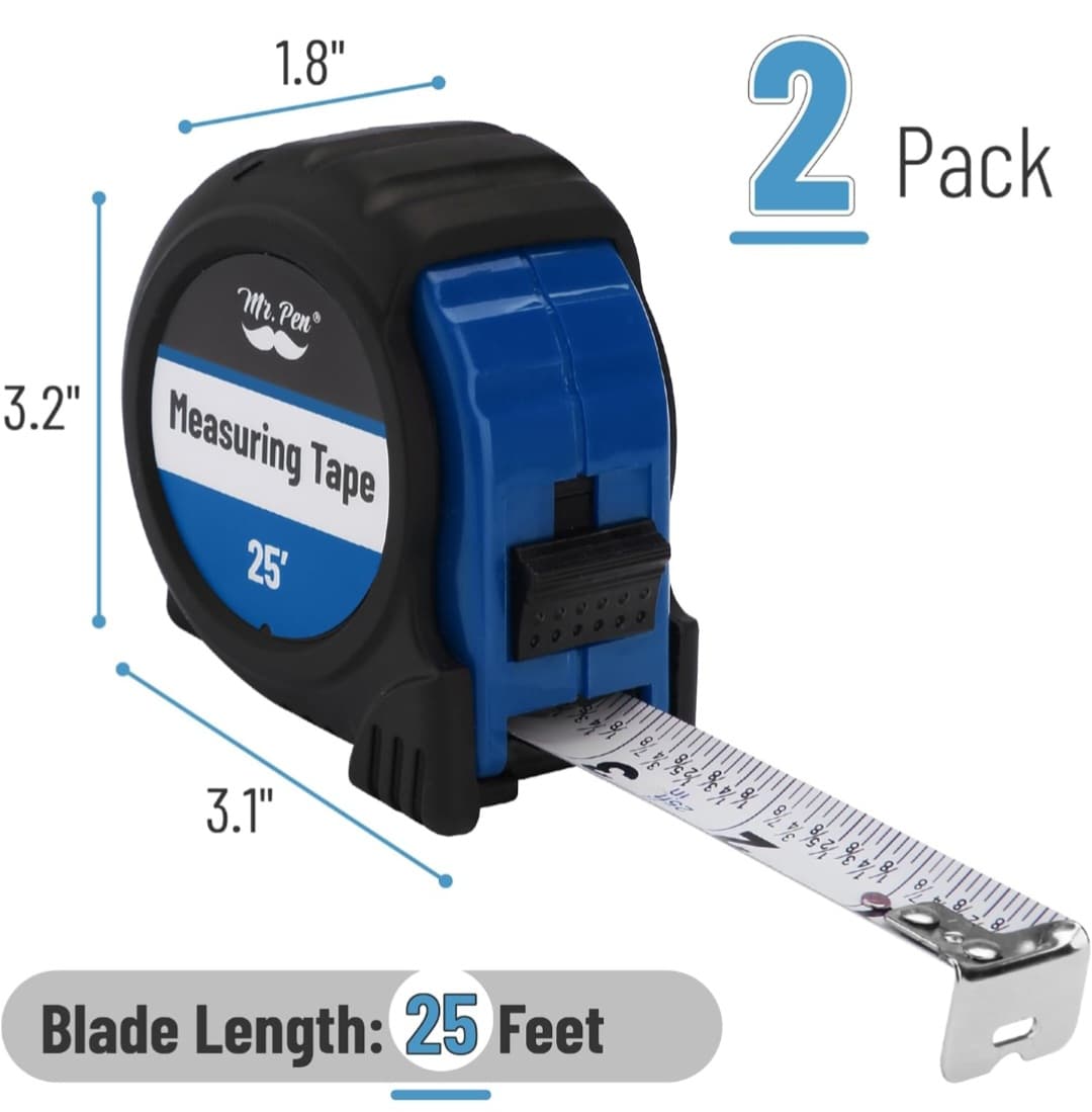 (2 Pack) Retractable Tape Measure 25 ft