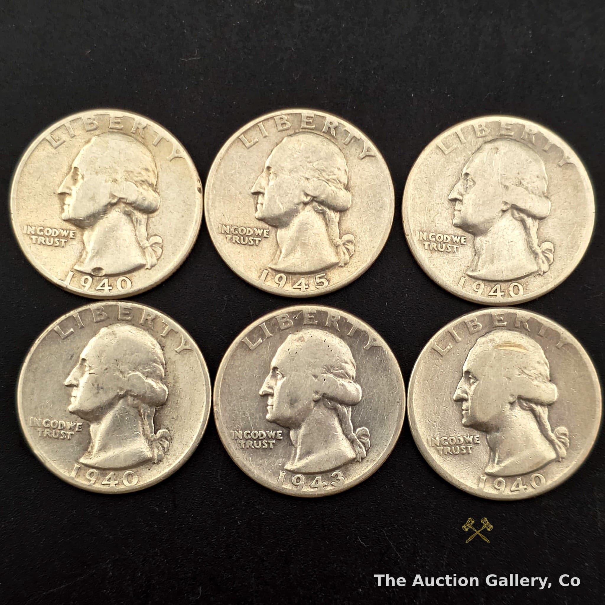 Washington Silver Quarters, Lot of 6, Philadelphia Mint, 1940โ1945