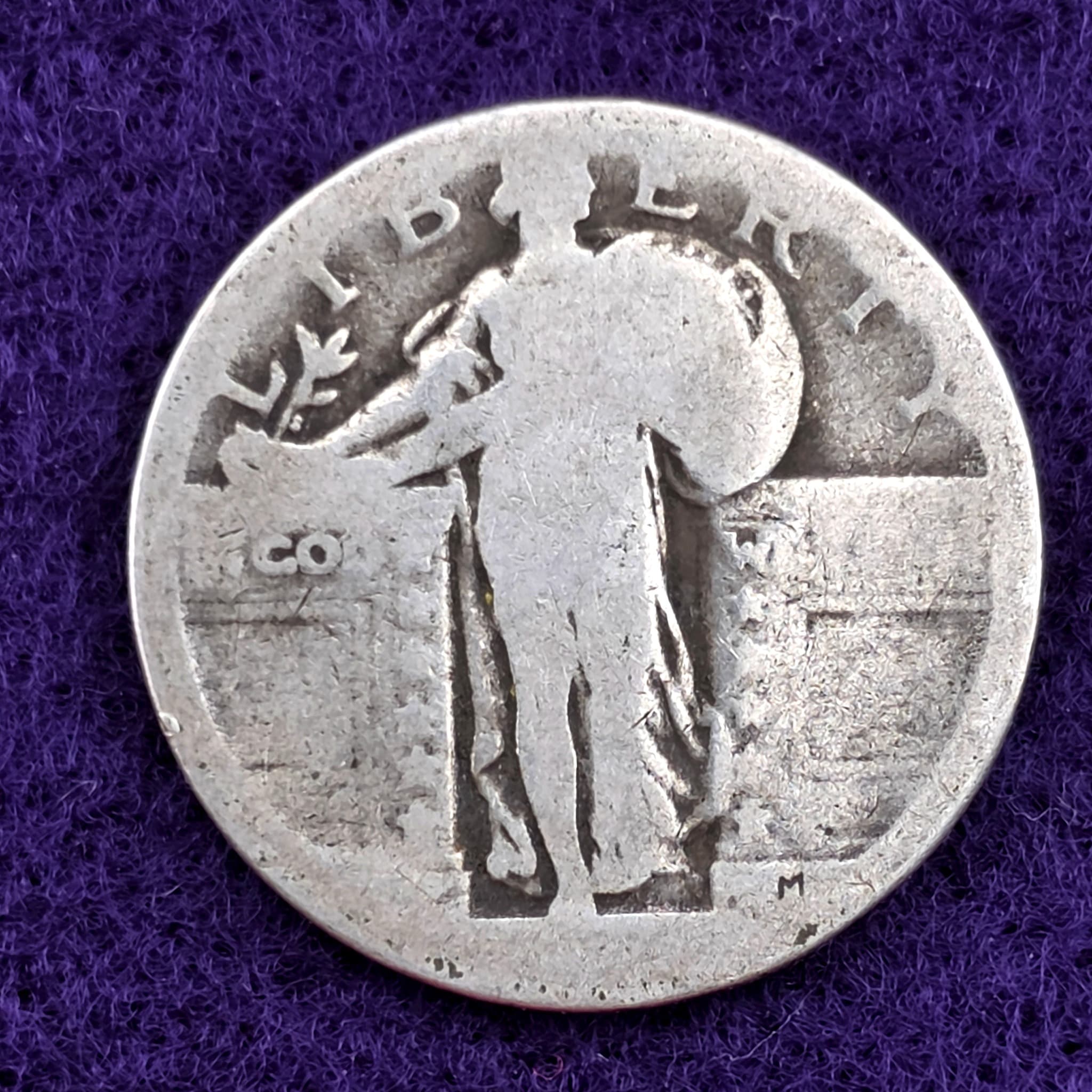 Standing Liberty Silver Quarter, Date Worn Flat