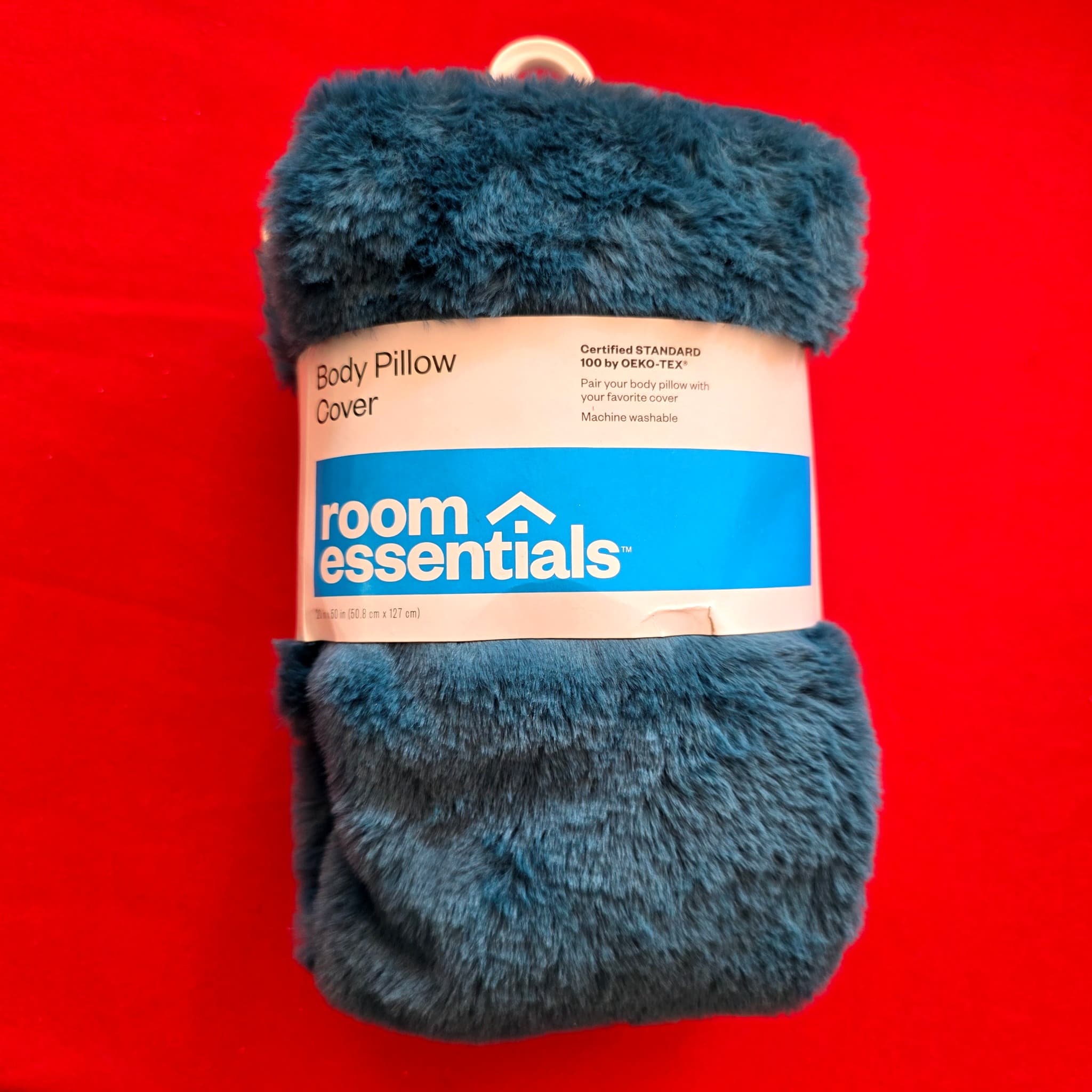 Room Essentials Faux Fur Body Pillow Cover, Teal