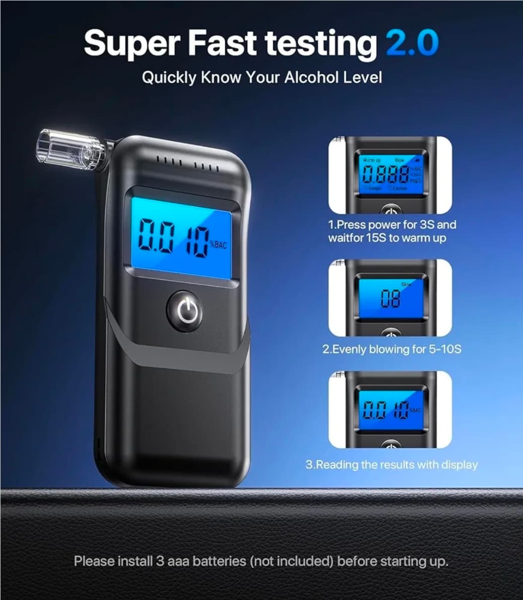 Breathalyzer, 2026 Breathalyzers for Alcohol with LCD Digital Display Personal Portable Alcohol Breathalyzer Testerfor Home and Party Use (Includes 10 Mouthpieces)