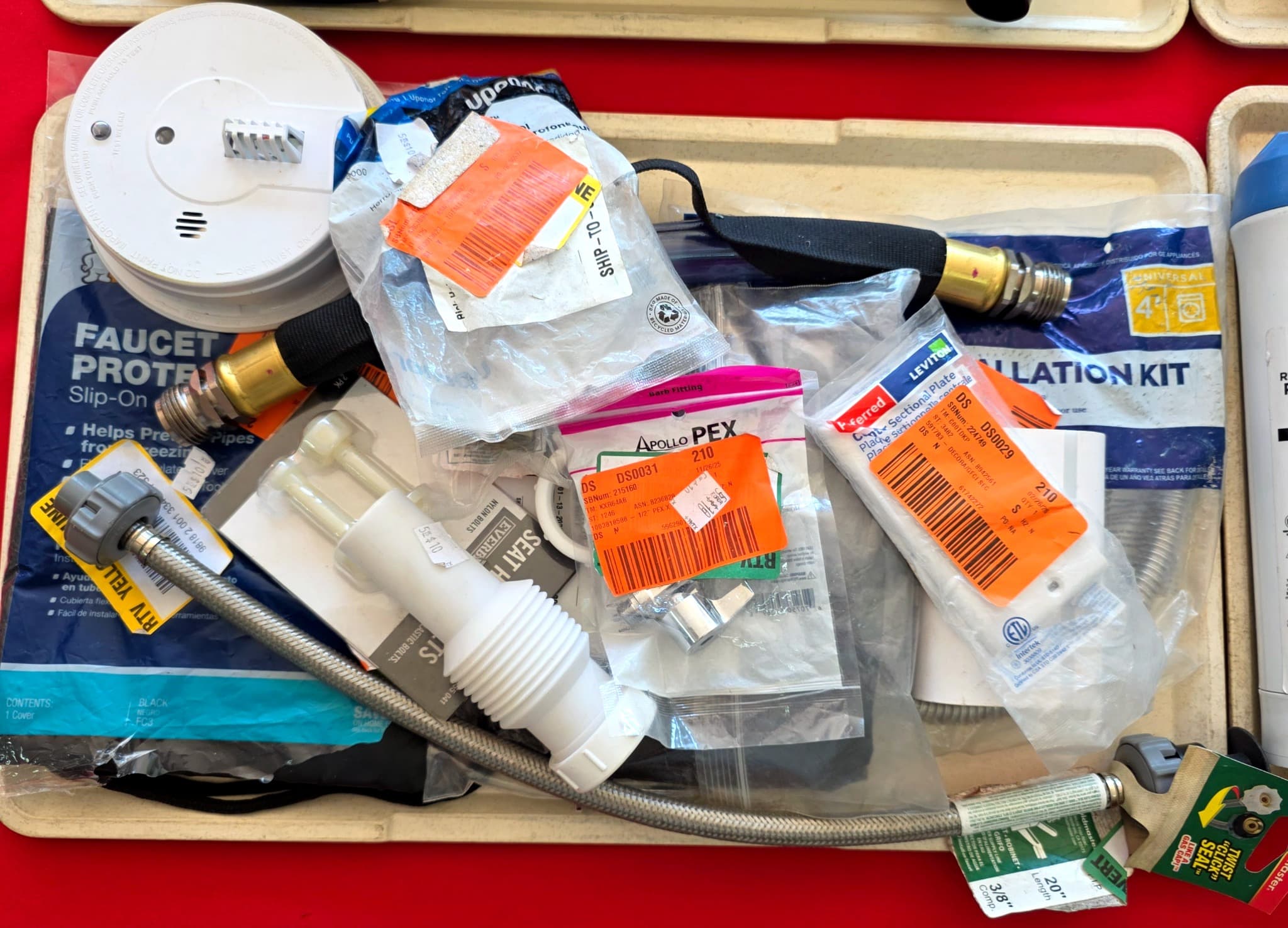 Tray Lot: Plumbing & Hardware Supplies, New