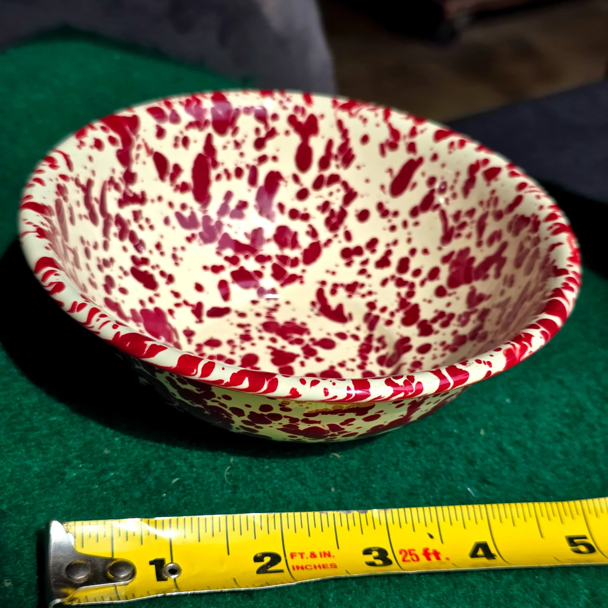 Vintage Burgundy Speckled Enamelware Bowl, 5.5"