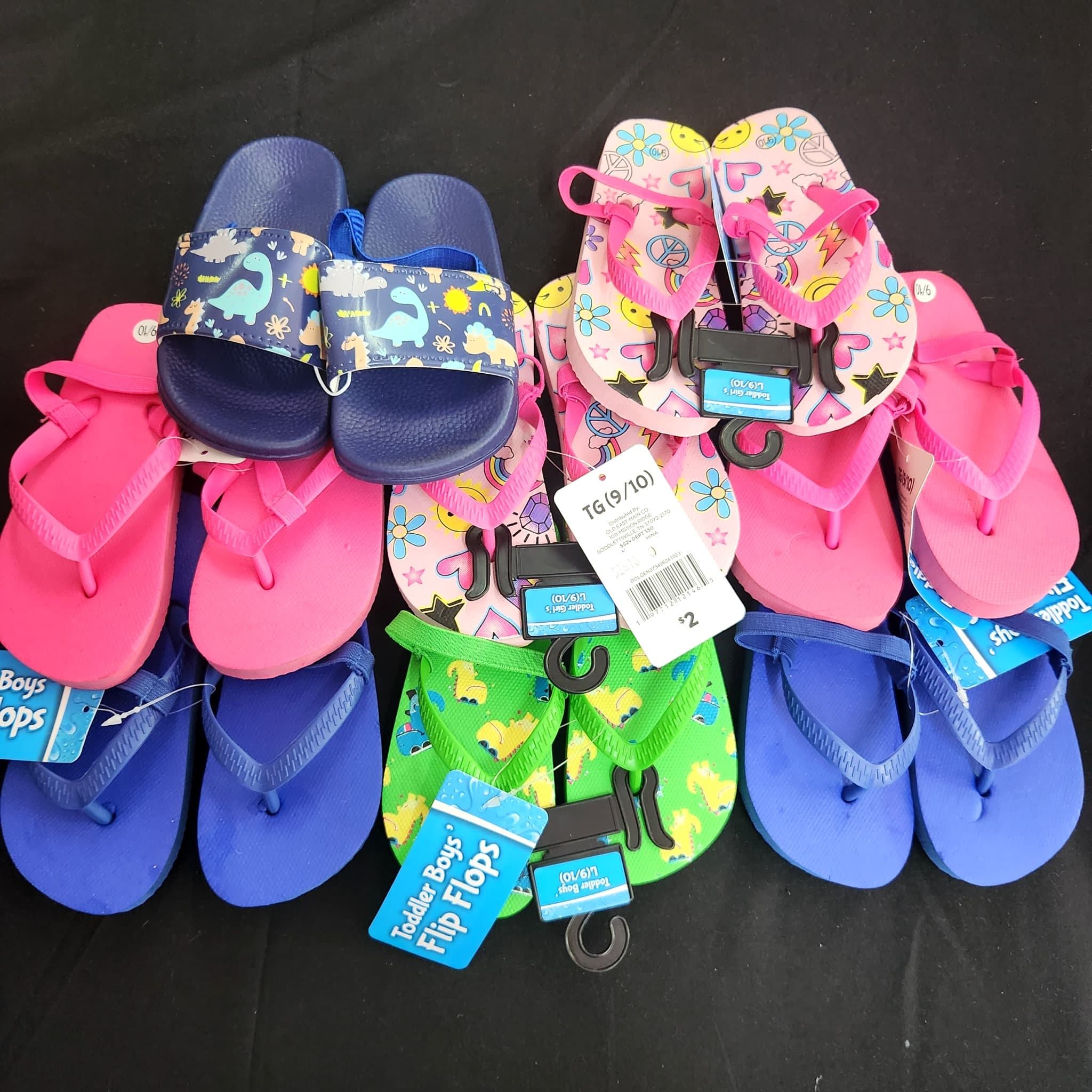 Toddler Flip Flops & Slides, 8 Pairs, Size 9/10, New