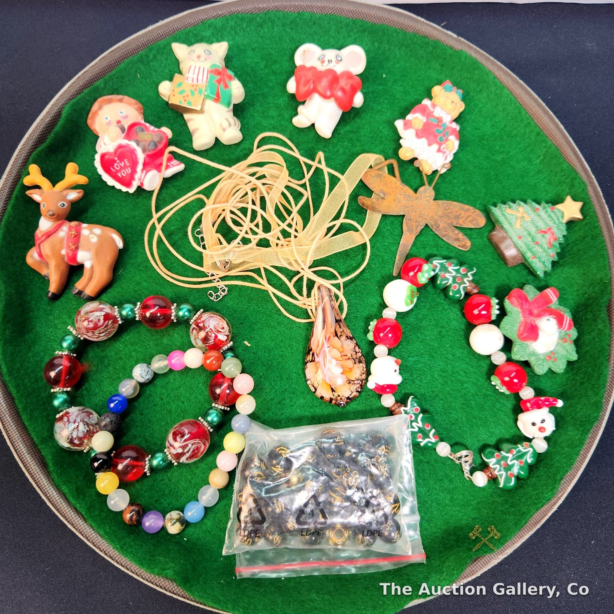 Mixed Lot Costume Jewelry, Holiday Figurines & Beads