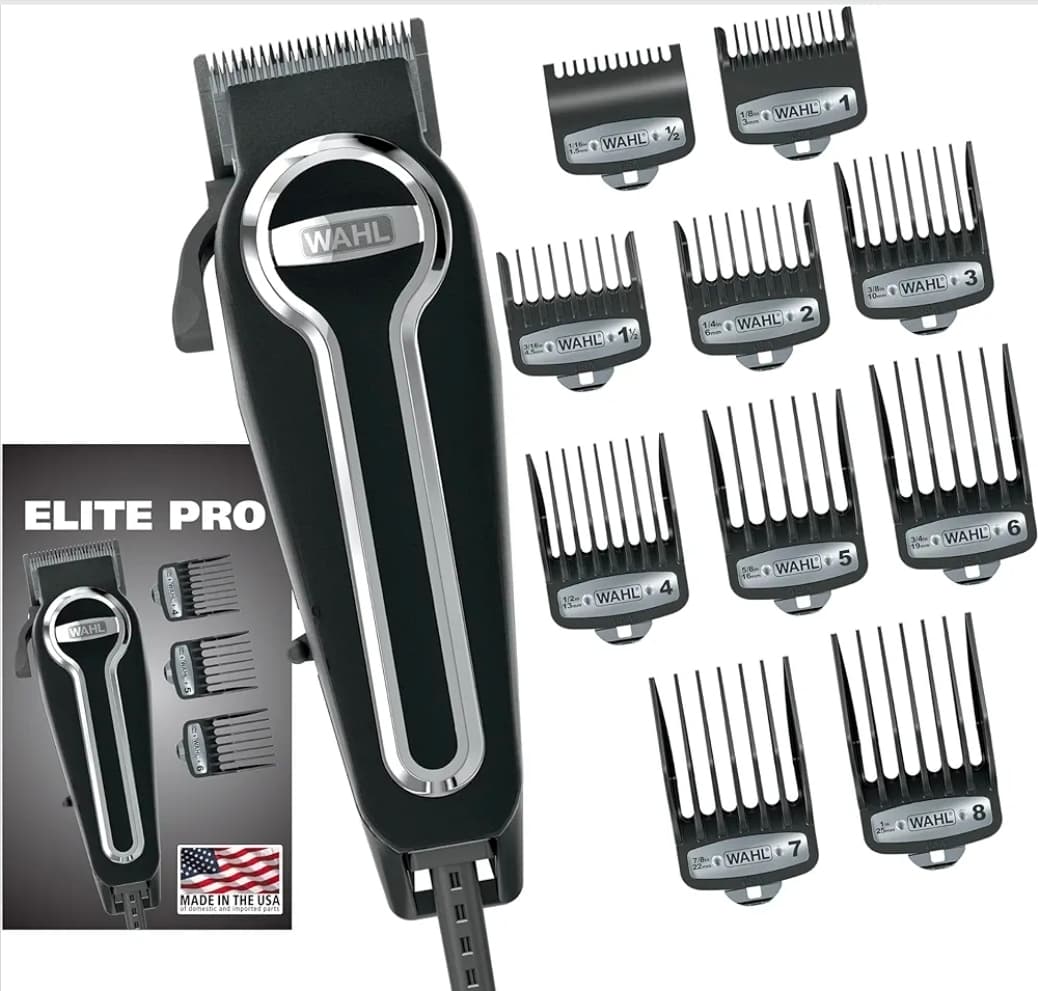 Wahl USA Elite Pro High-Performance Corded Home Haircut & Grooming Kit for Men β Electric Hair Clipper β Model 79602M
