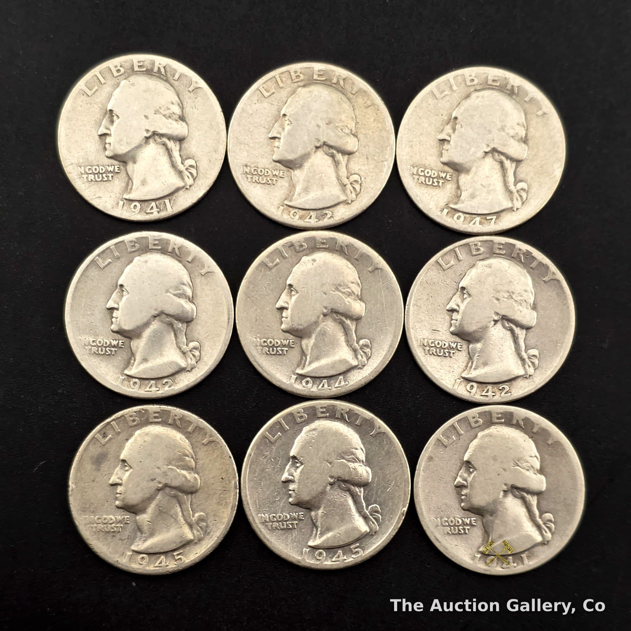 1941โ1947-D Washington Silver Quarters, Lot of 9