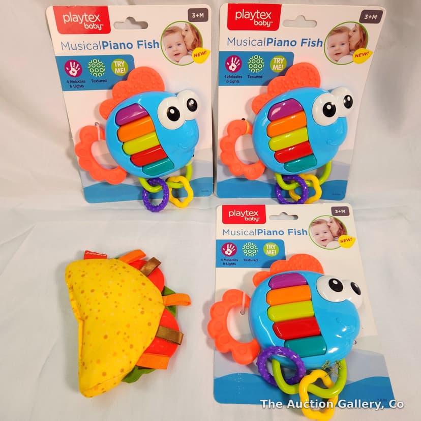 Playtex Baby Musical Piano Fish (3) & Fisher-Price Soothie Taco, New