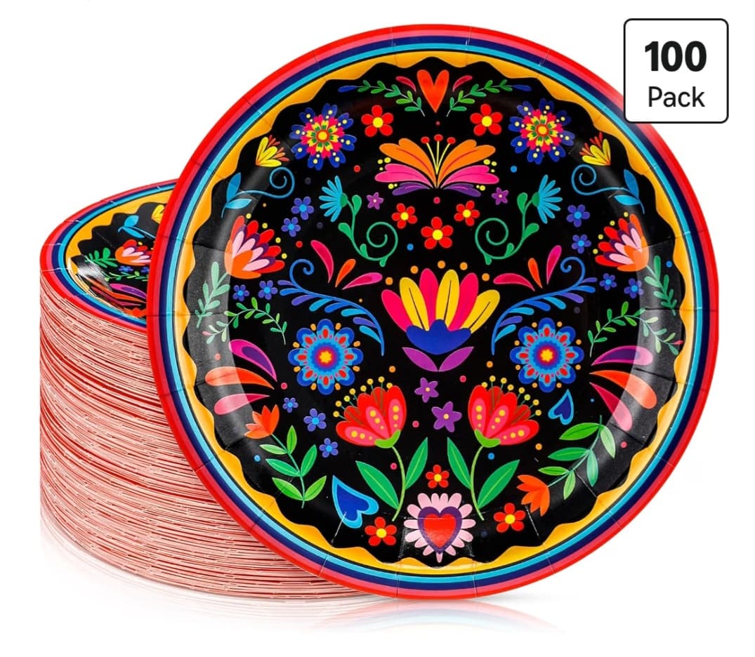 100pc Floral Paper Plates (9inch)