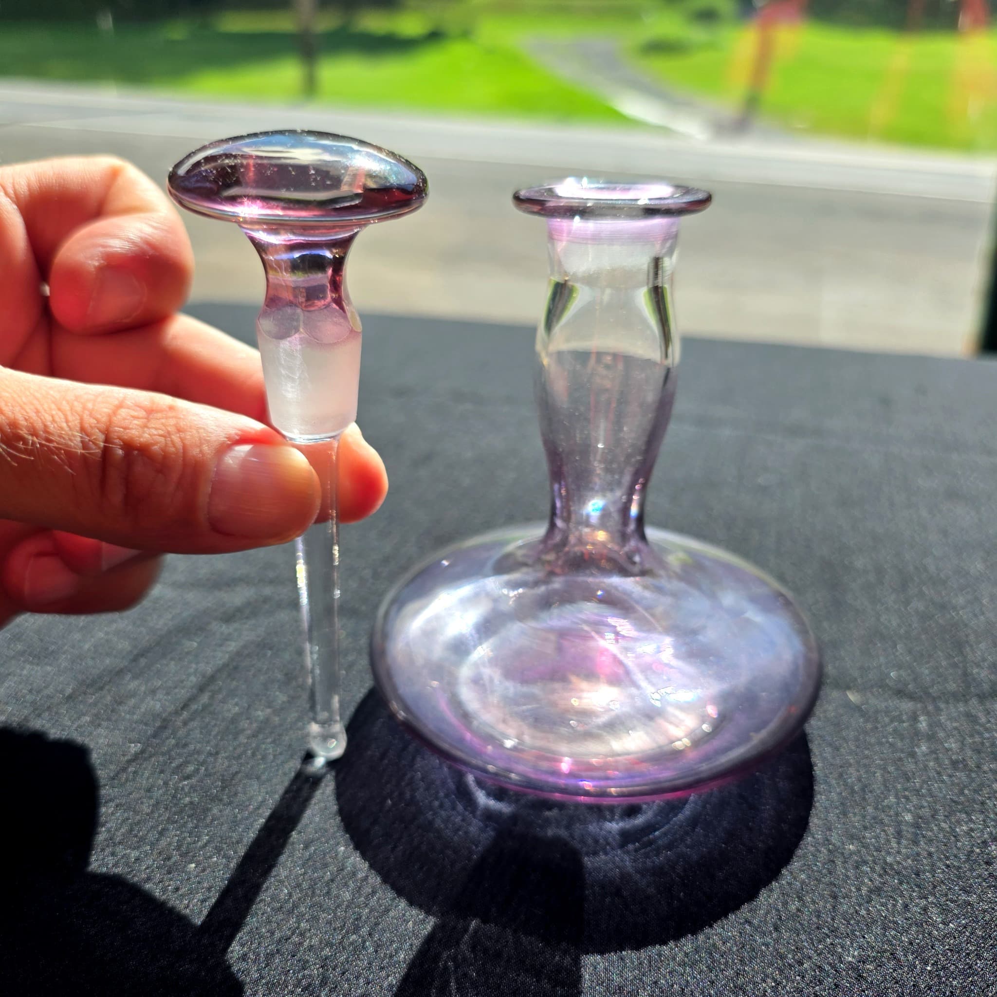 Vintage Amethyst Art Glass Perfume Bottle with Dauber Stopper