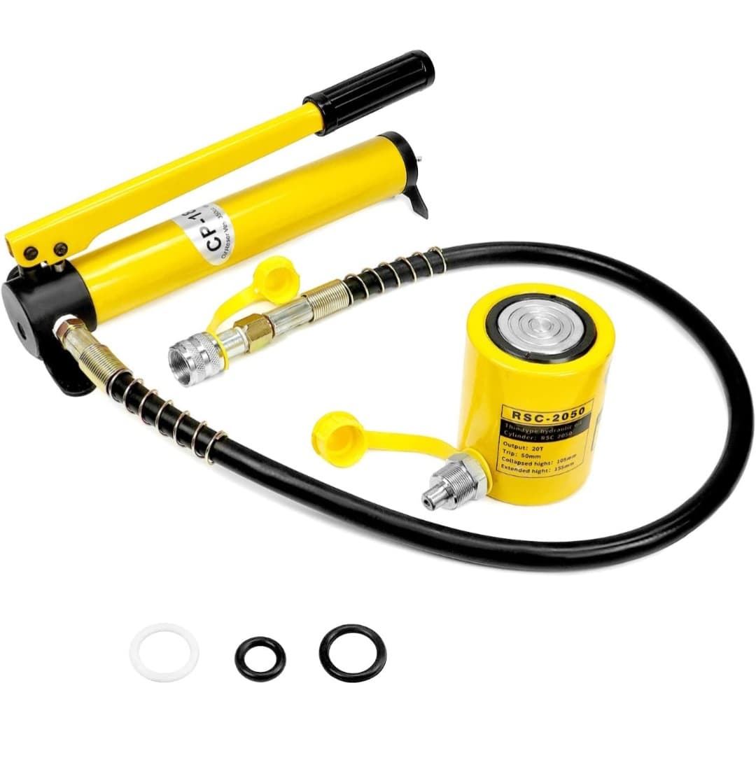 QWORK 20T Mini Hydraulic Cylinder Jack Porta Power Ram 2" Stroke, CP-180 Manual Hydraulic Hand Pump, Single Acting Lifting Cylinders for Machinery Shipbuilding