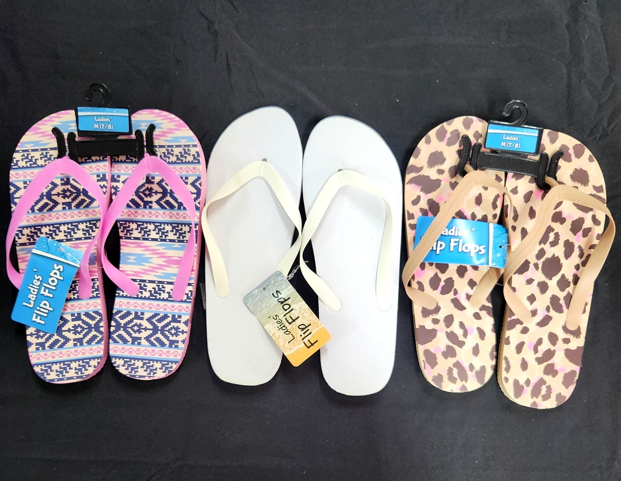 Women's Flip Flops, 3 Pairs, Size Medium (7/8), New