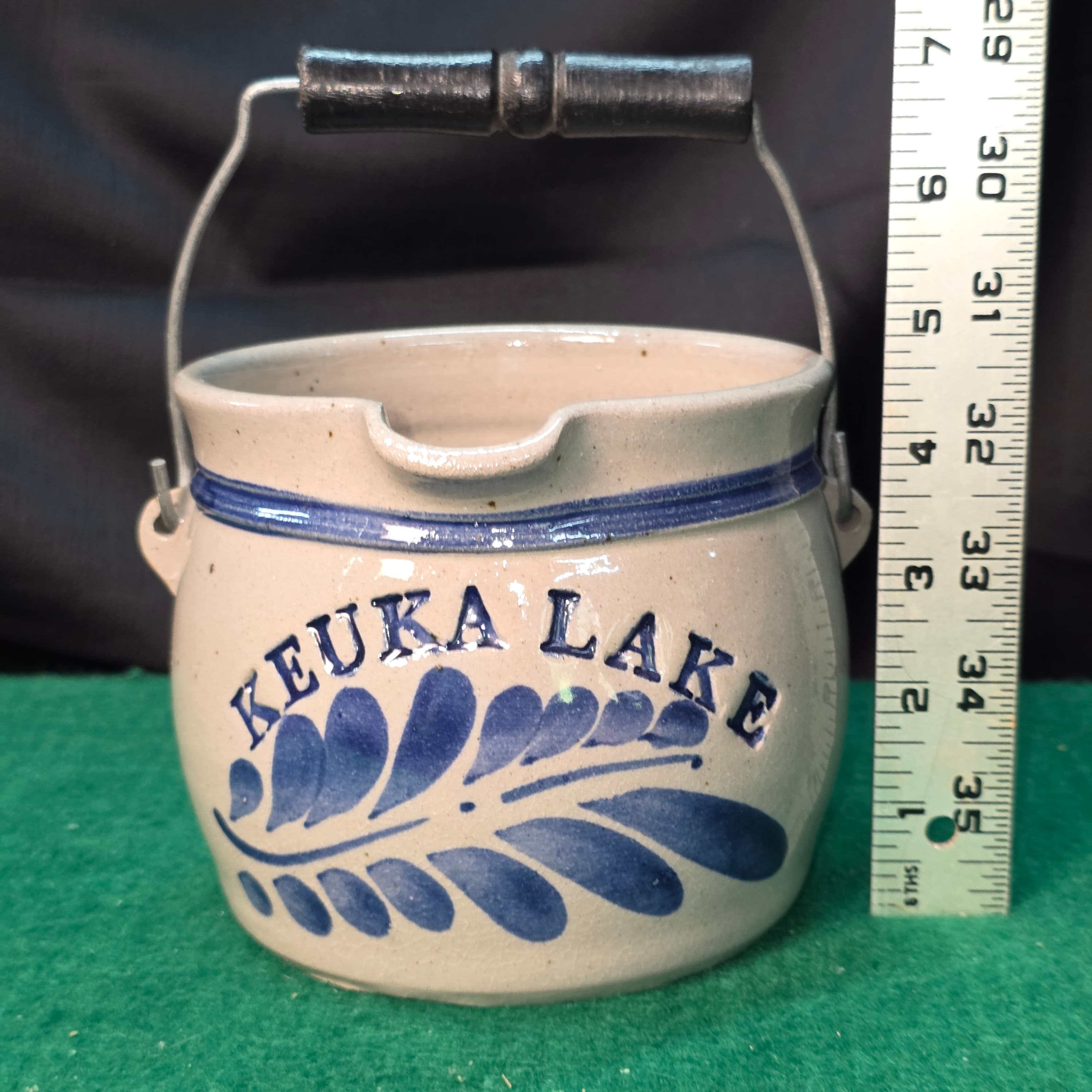 Keuka Lake Stoneware Crock, Wire Bail Handle, Artist Signed