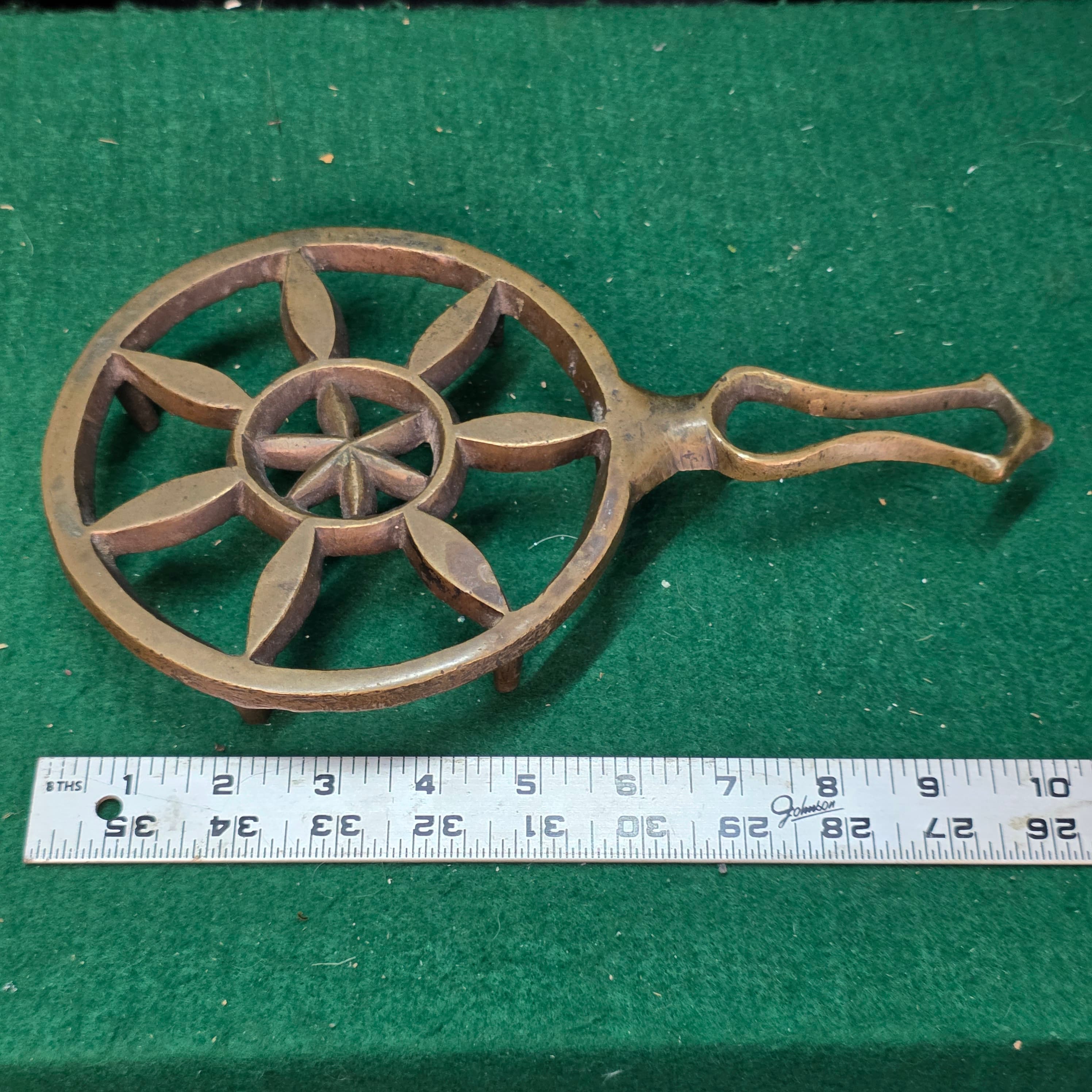 Antique Cast Iron & Brass Footed Trivet with Handle
